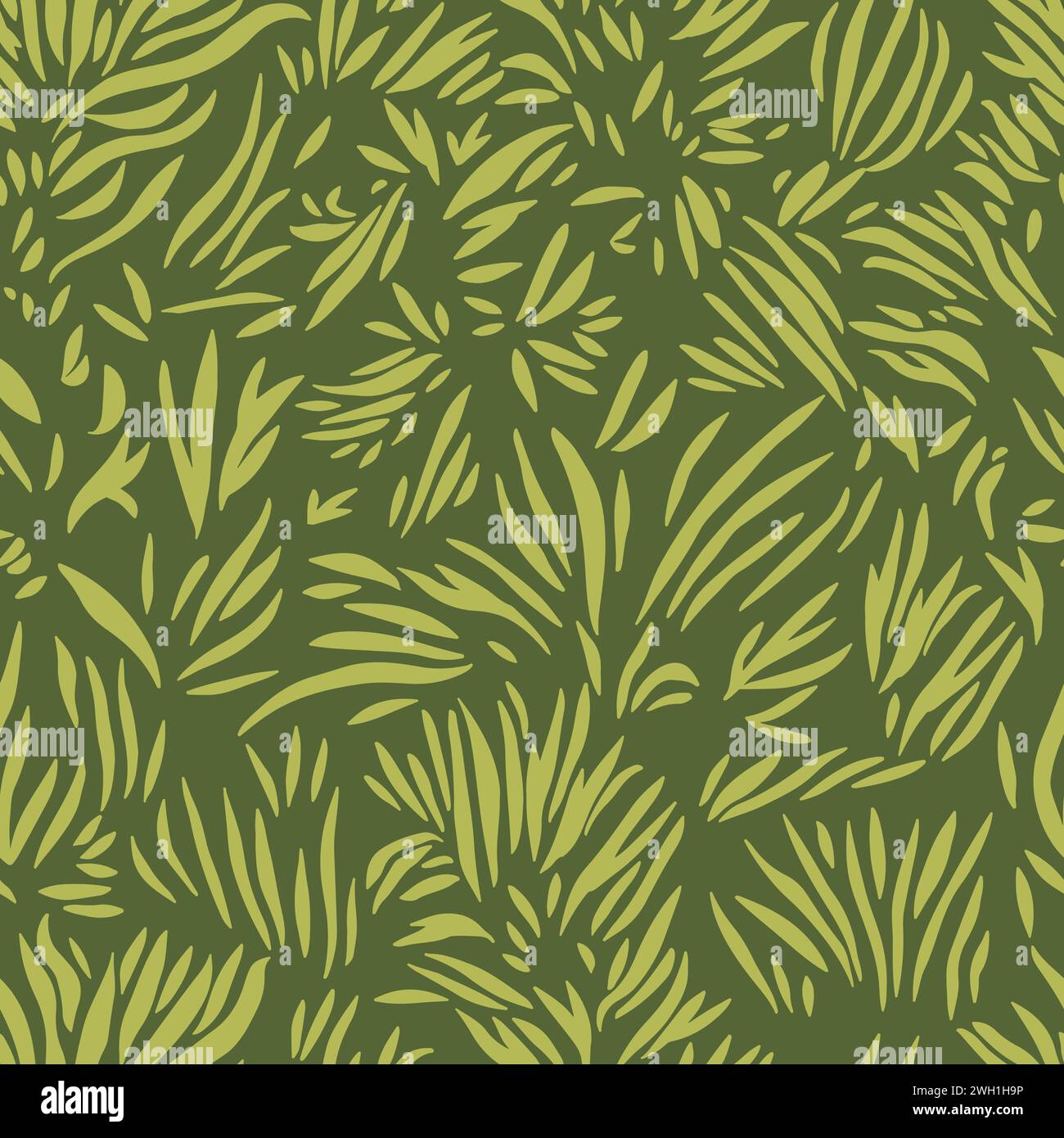 Forme d'herbe organique sur fond vert foncé. Motif sans couture dessiné à la main. Illustration de Vecteur