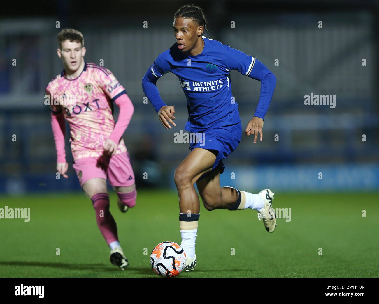 Ishe Samuels-Smith de Chelsea U21. - Chelsea U21 v Leeds United U21, premier League Cup, phase de groupes, Groupe d, Kingsmeadow Stadium, Kingston upon Thames, Royaume-Uni - 2 février 2024. Usage éditorial uniquement - des restrictions DataCo s'appliquent. Banque D'Images