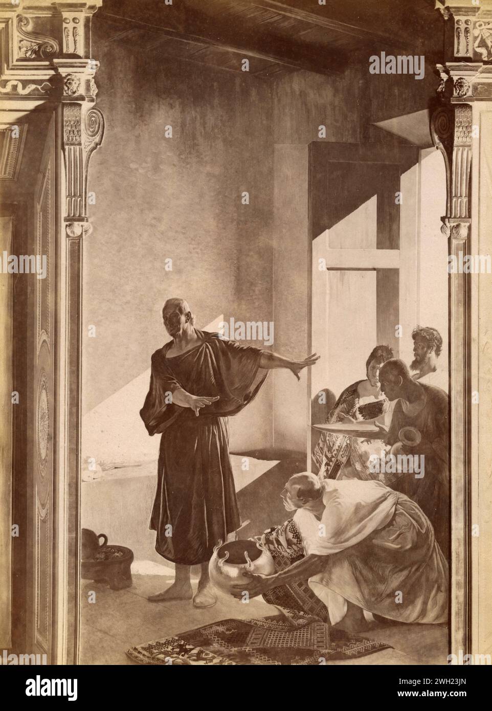Le général romain Curio Dentato rejette les cadeaux des Samnites, fresque de l'artiste italien Cesare Maccari, Palazzo Madama, Rome, Italie des années 1890 Banque D'Images