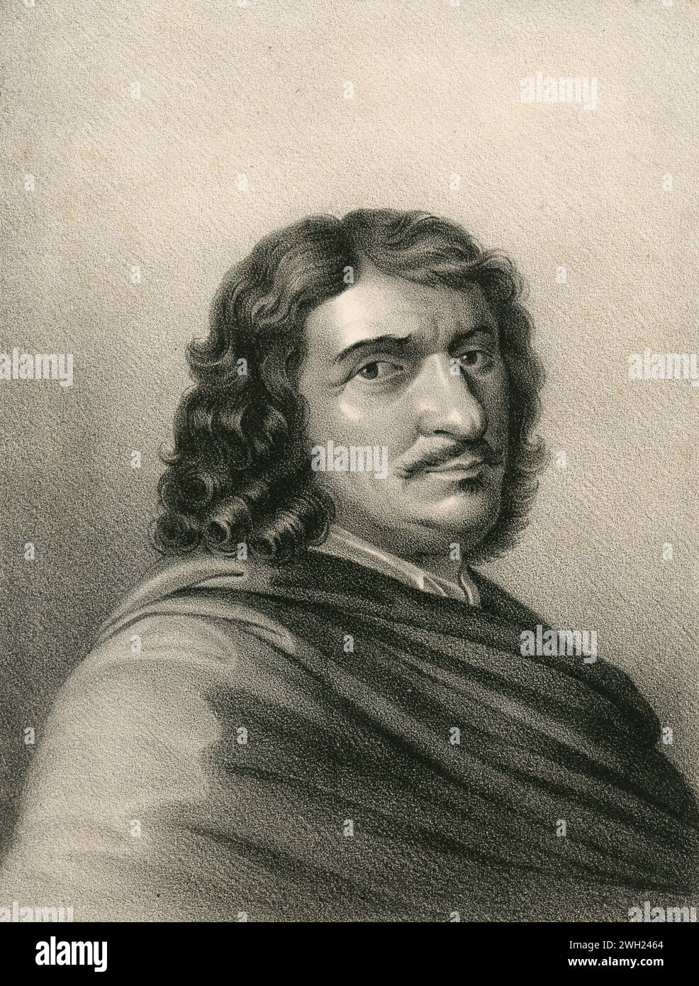 Autoportrait du peintre français Nicolas Poussin, lithographie de Zezon des années 1850 Banque D'Images