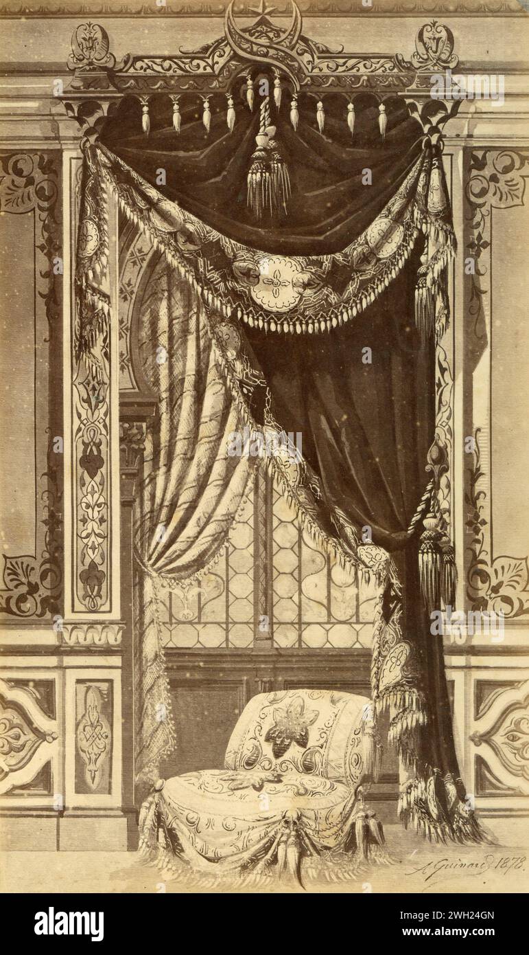 Fenêtre rideau turque style fantaisie XIX siècle, dessin de l'artiste français Alfred Guinard, France 1881 Banque D'Images