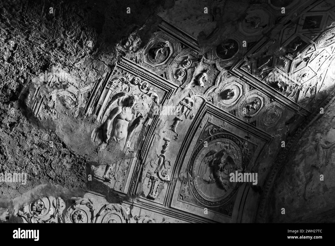 Visite de la ville de Pompéi qui a été couverte de cendres volcaniques après l'éruption du Vésuve, lieux touristiques en Italie. Banque D'Images