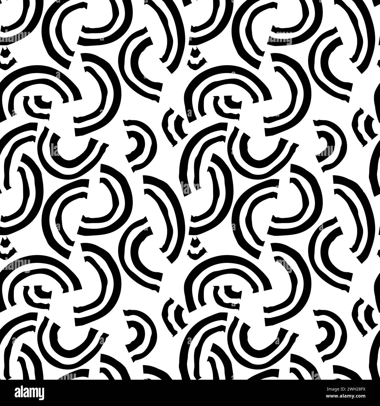 Motif abstrait sans couture contemporain à la mode avec lignes charbon de bois de crayon de pinceau sec. Vecteur graphique de squiggle. Vecteur moderne à la mode. Grunge, texture PA Illustration de Vecteur