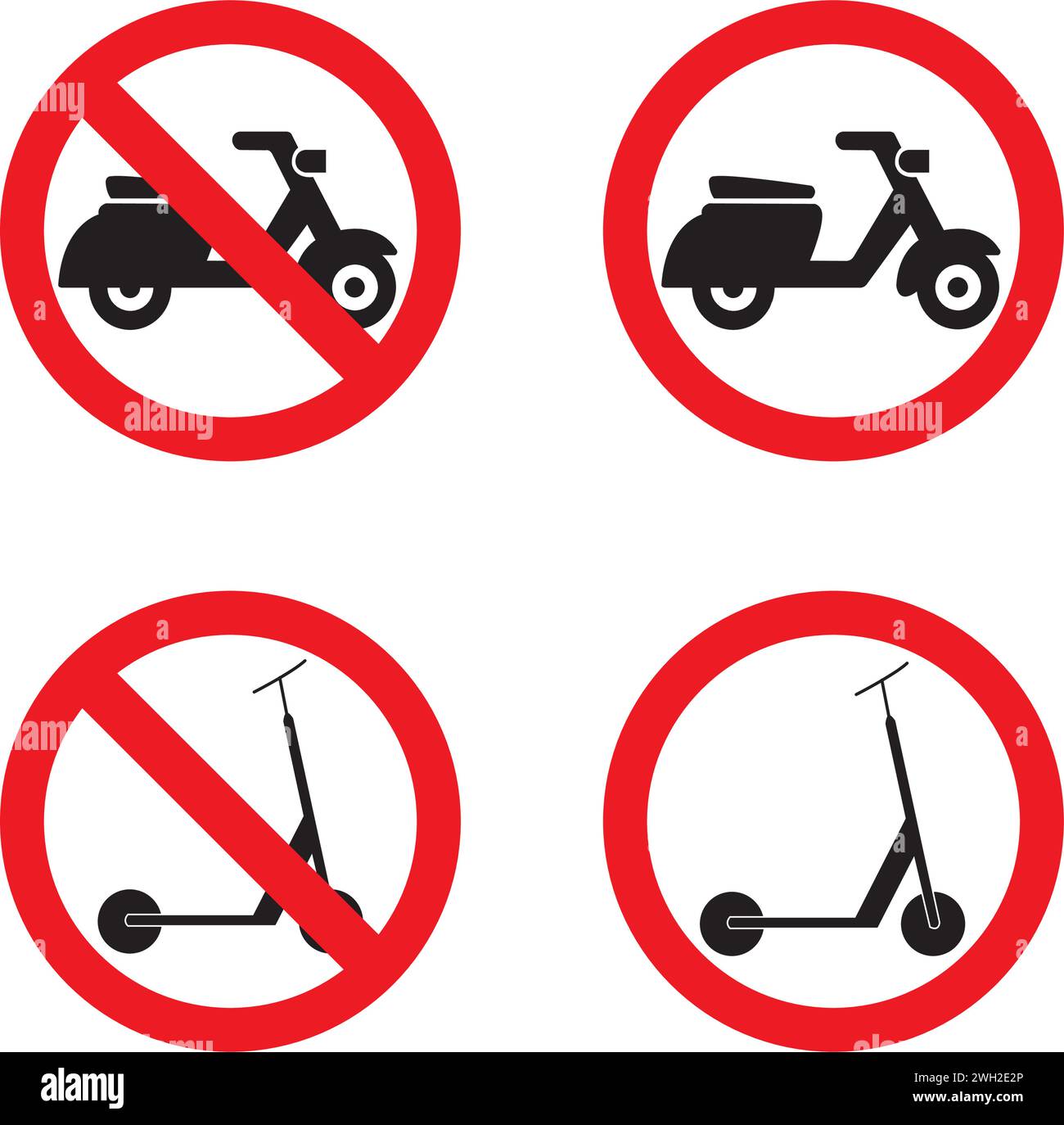 Panneaux d'interdiction de moto et scooter sur fond blanc Illustration de Vecteur