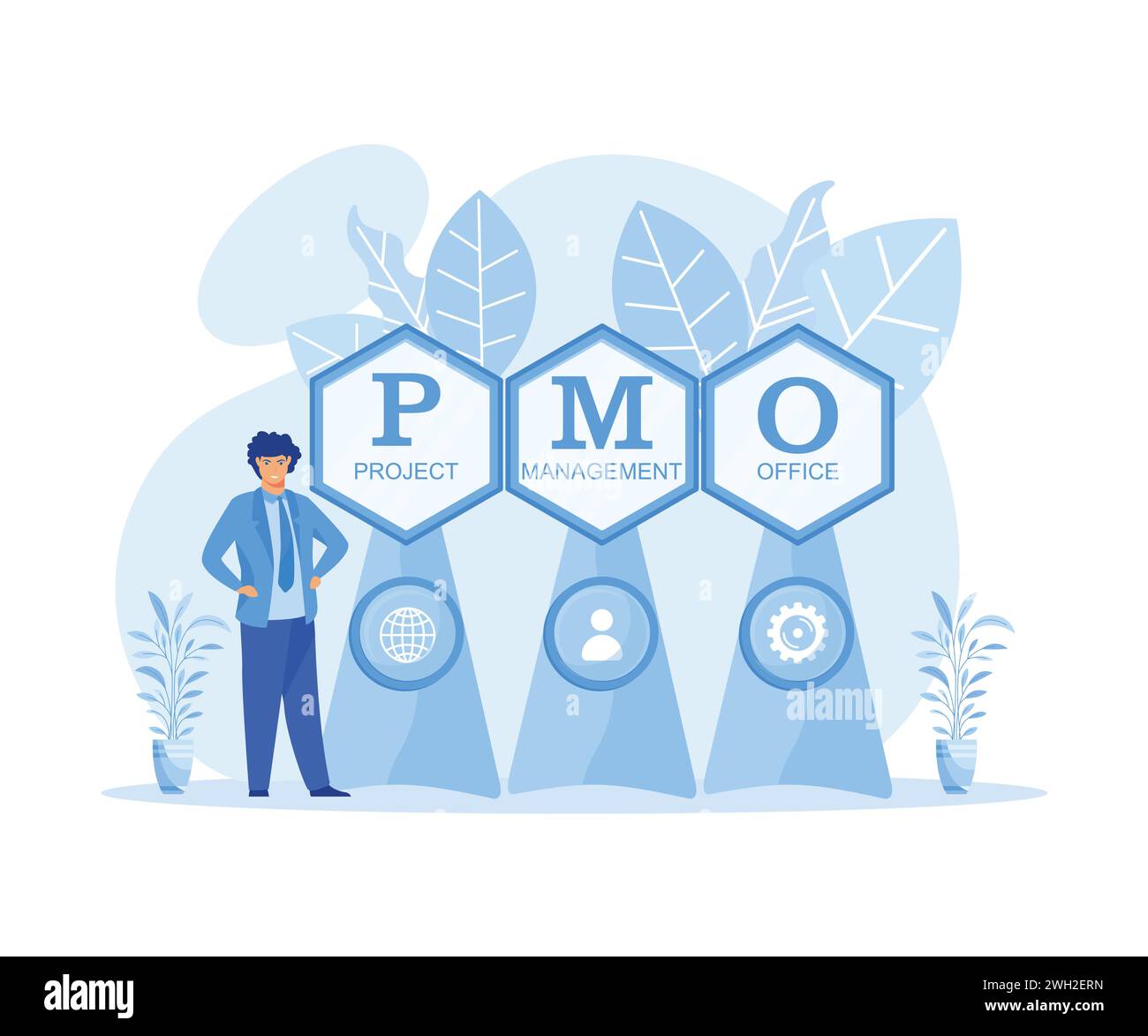 Bureau de gestion de projet acronyme, fond de concept d'entreprise. illustration moderne vectorielle plate Illustration de Vecteur