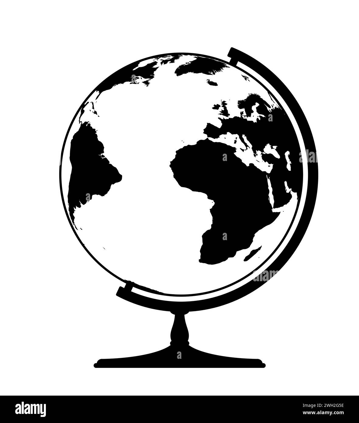 Modèle sphérique du globe terrestre - carte du monde avec les continents sur la planète Terre, illustration vectorielle en noir et blanc Illustration de Vecteur