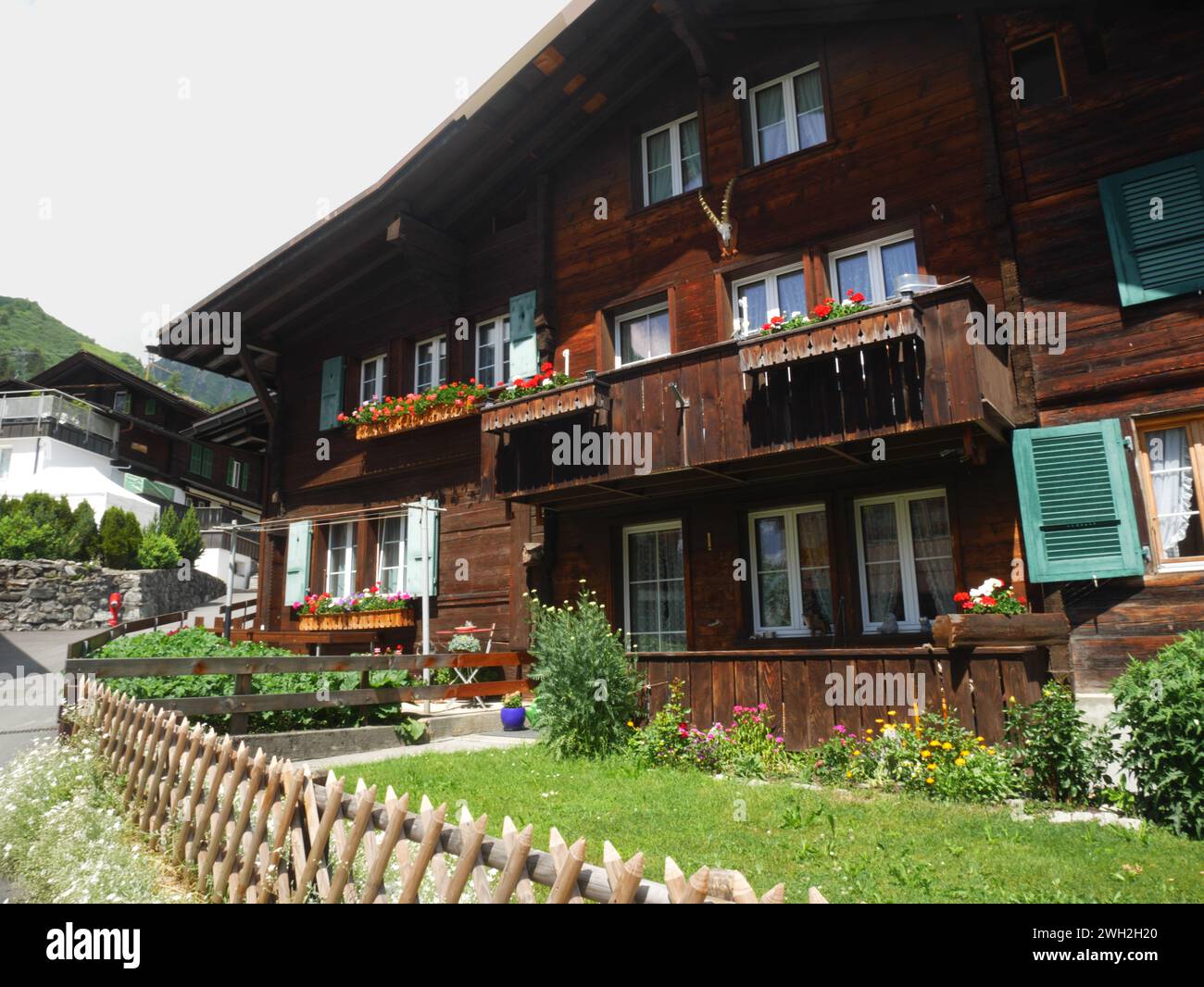 Chalet suisse à Murren, Oberland bernois, Suisse. Banque D'Images