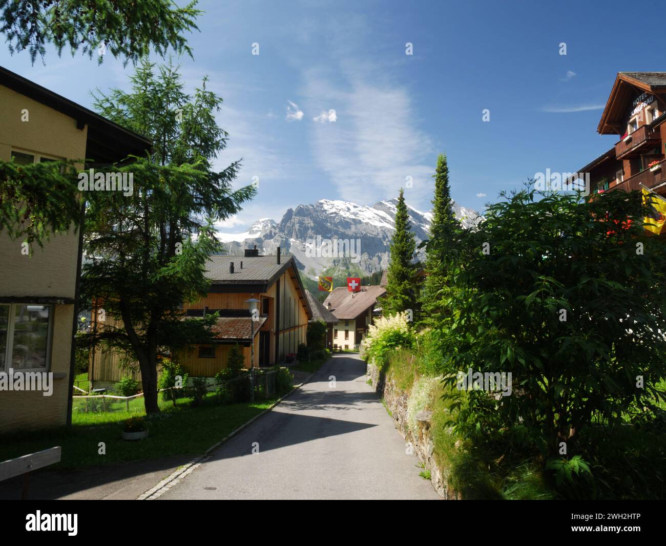 Scène de rue, Murren, Oberland bernois, Suisse. Banque D'Images