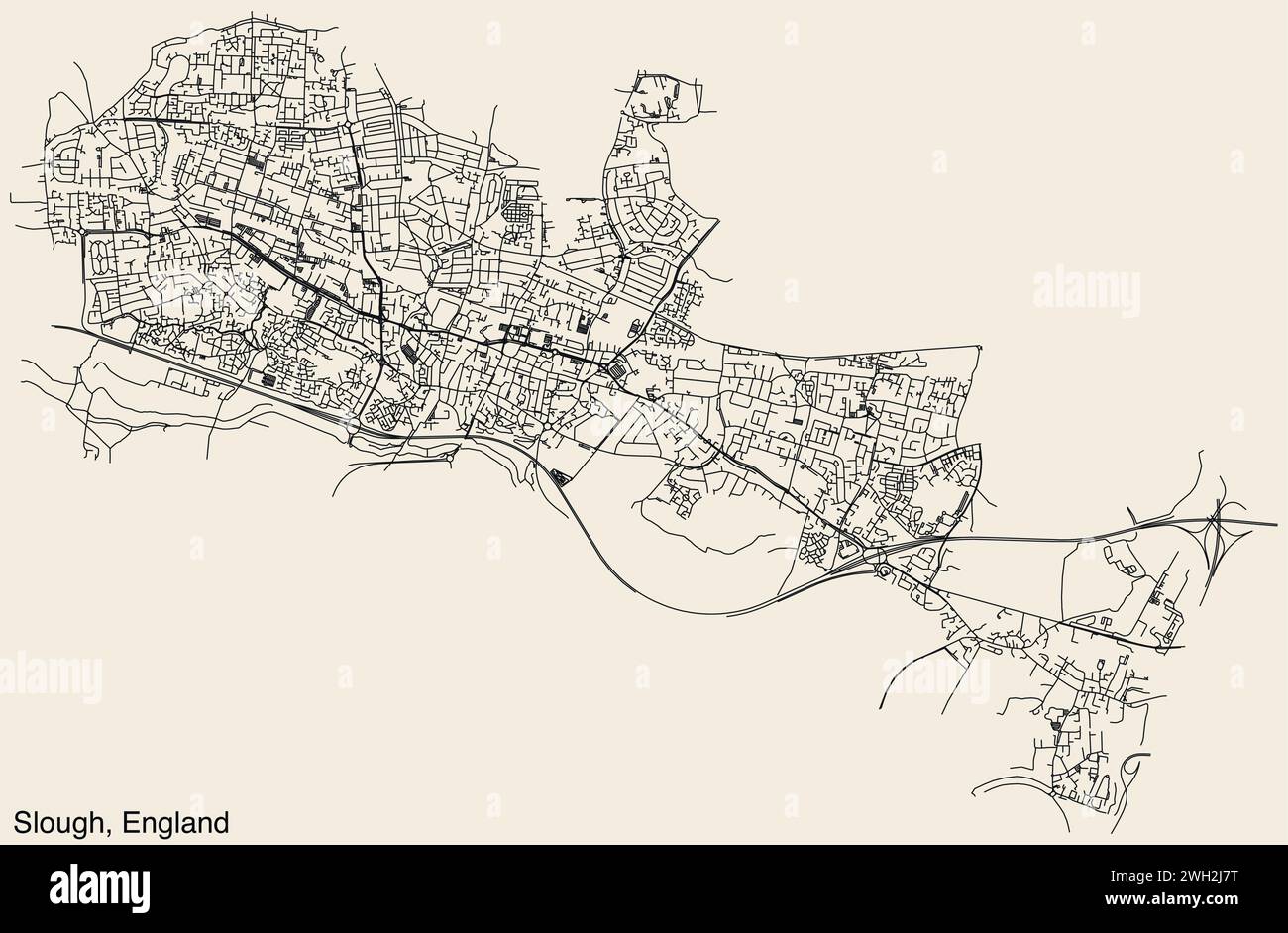 Carte routière de la ville britannique de SLOUGH, ANGLETERRE Illustration de Vecteur