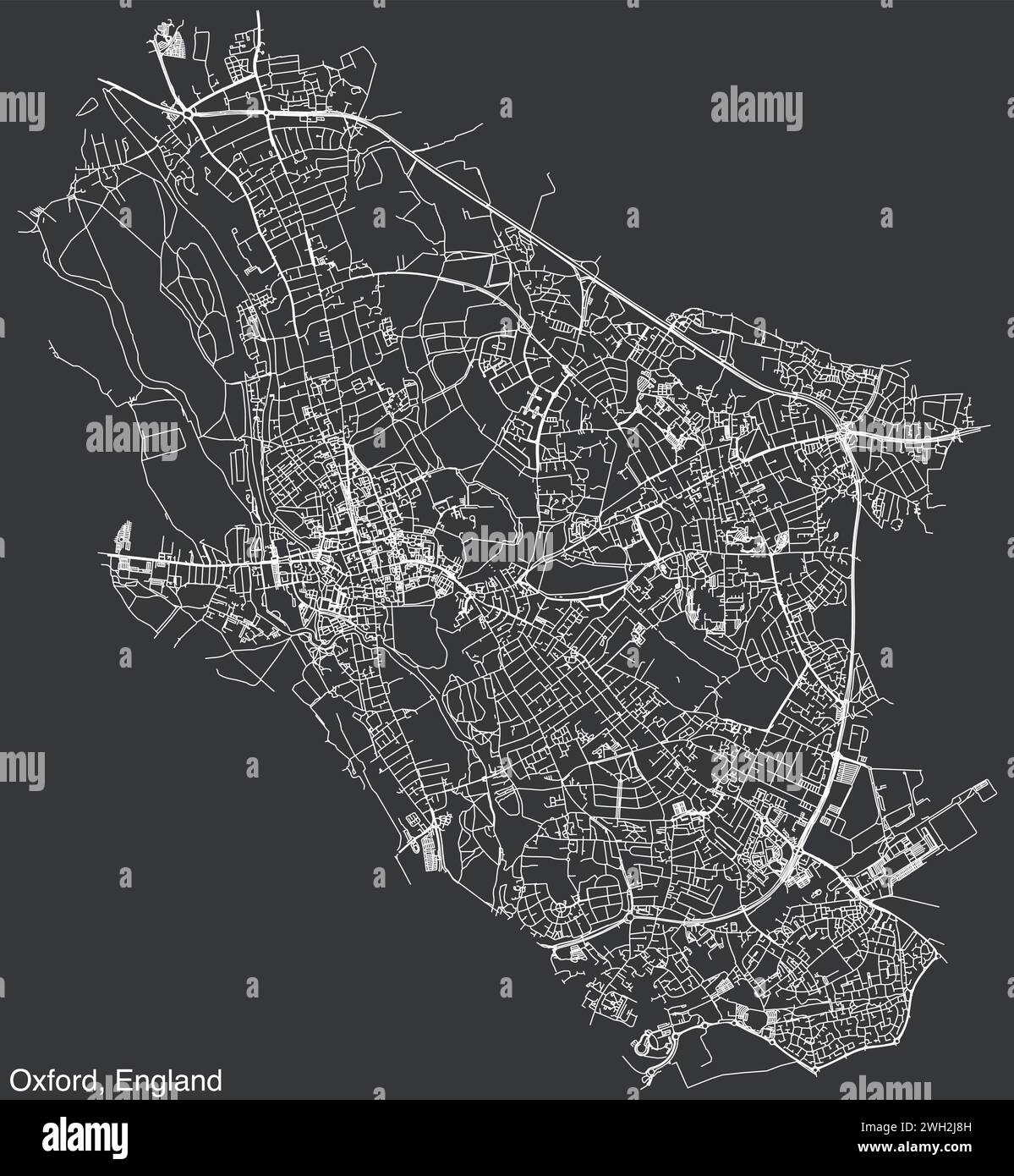 Carte routière de la ville britannique d'OXFORD, ANGLETERRE Illustration de Vecteur