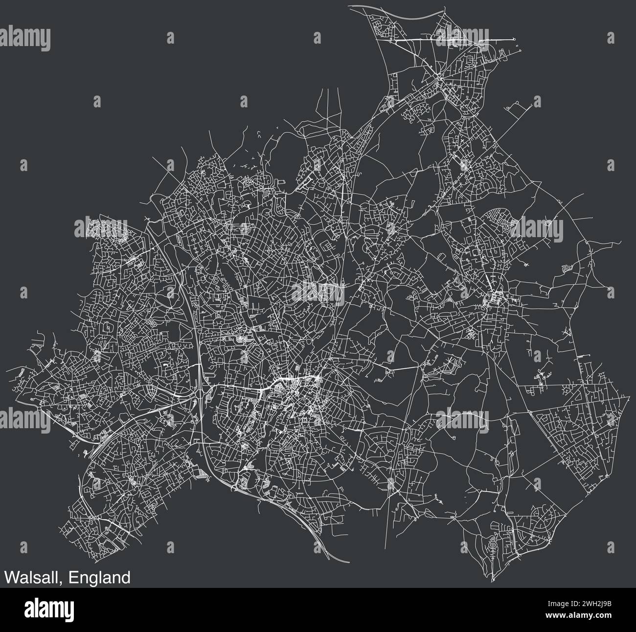 Carte routière de la ville britannique de WALSALL, ANGLETERRE Illustration de Vecteur