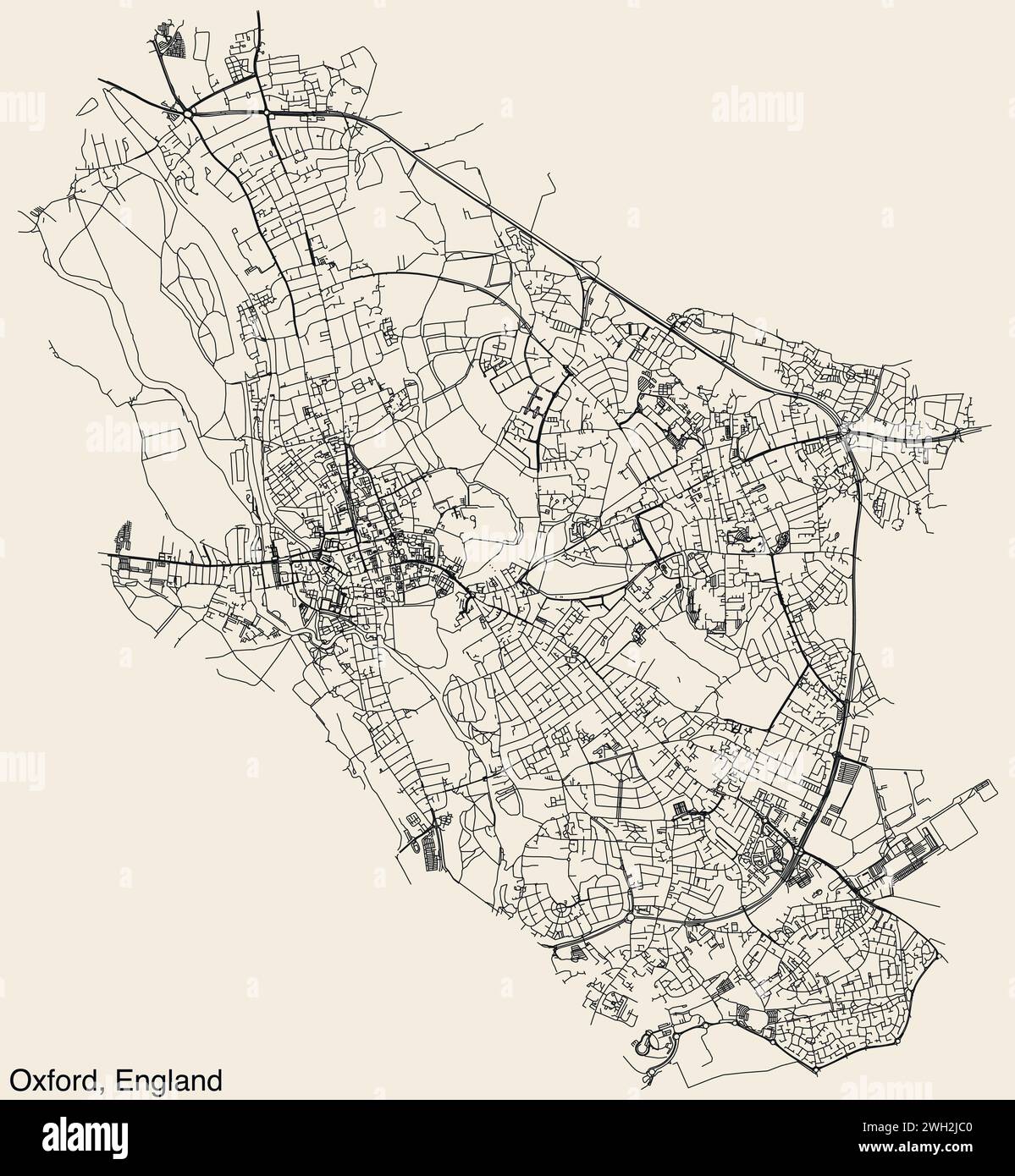 Carte routière de la ville britannique d'OXFORD, ANGLETERRE Illustration de Vecteur