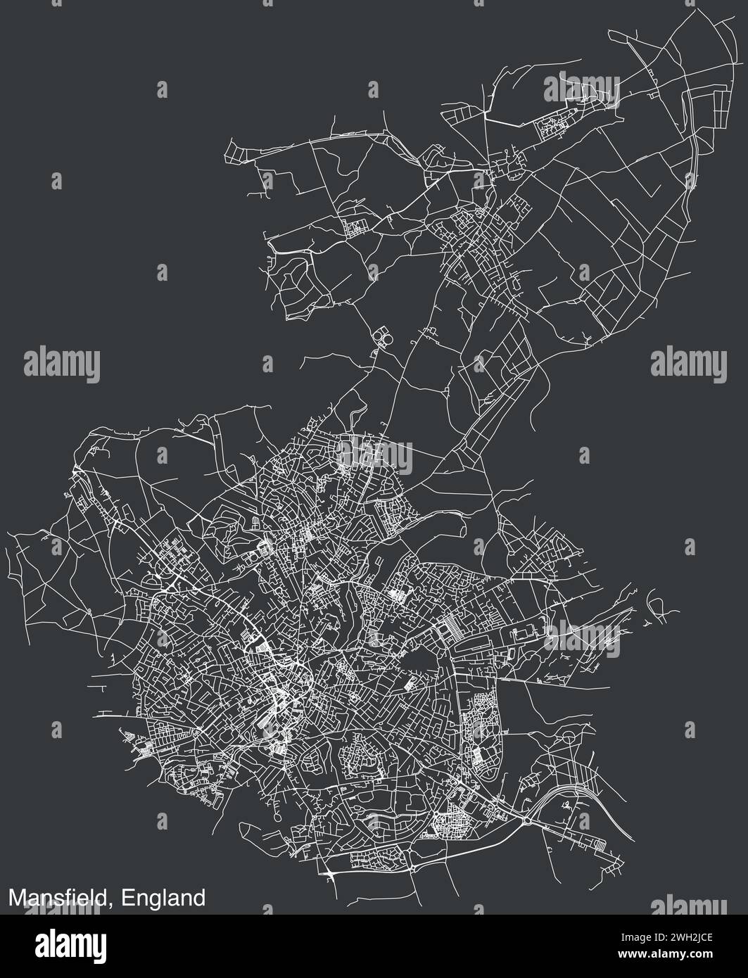 Carte routière de la ville britannique de MANSFIELD, ANGLETERRE Illustration de Vecteur