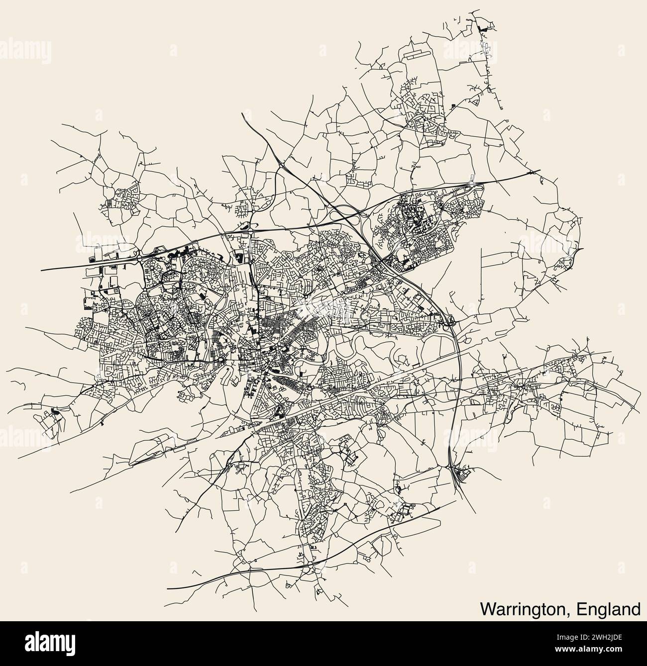 Carte routière de la ville britannique de WARRINGTON, ANGLETERRE Illustration de Vecteur