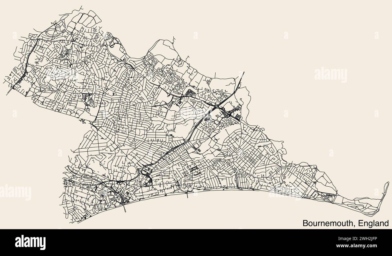 Carte routière de la ville britannique de BOURNEMOUTH, ANGLETERRE Illustration de Vecteur