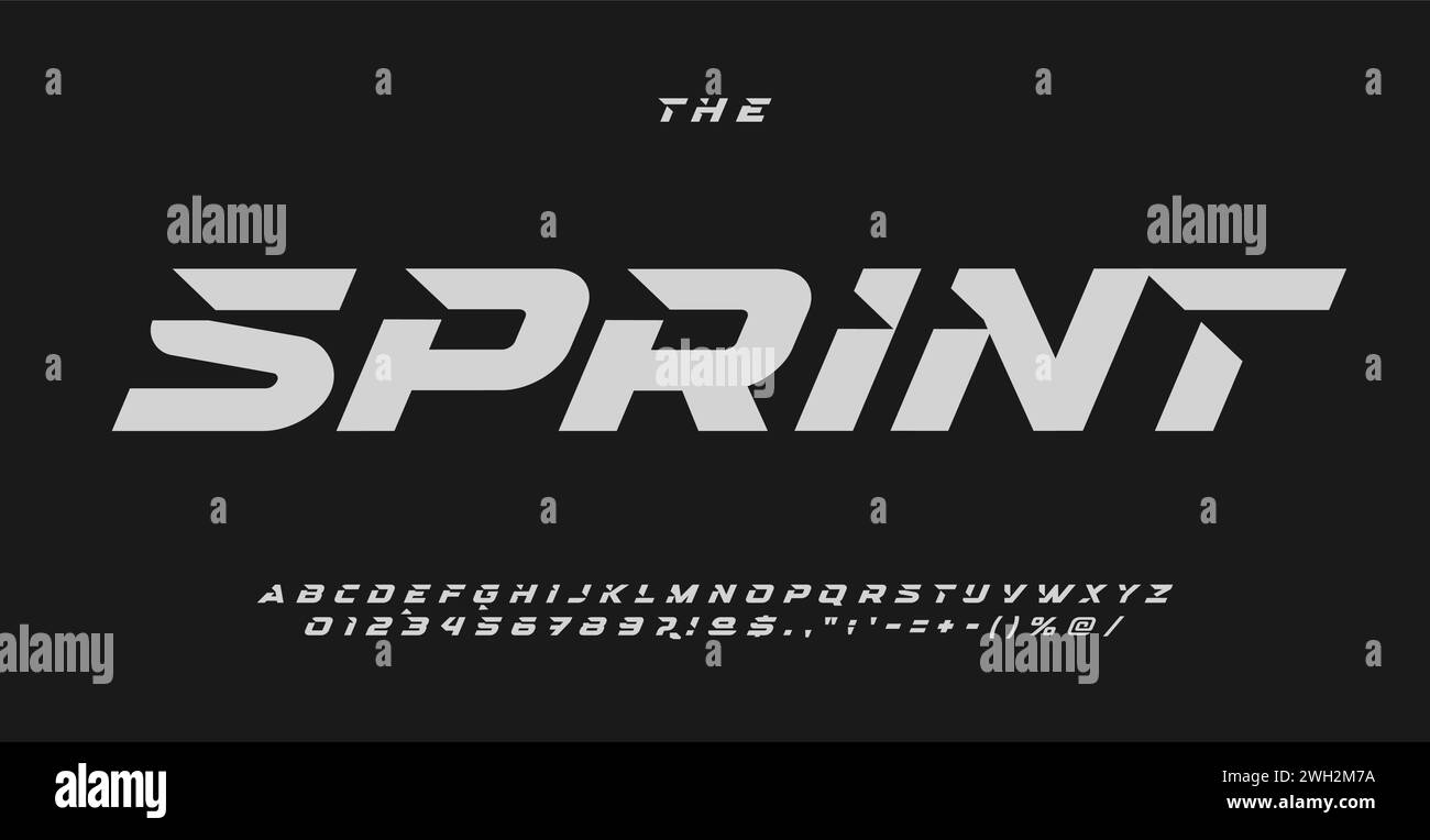 Lettres sportives sans serif, police automobile audacieuse pour logo dynamique, titre haute vitesse, typographie pleine d'action, design typographique inspiré de la course Illustration de Vecteur