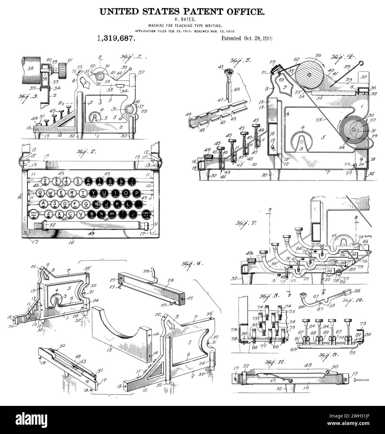 Brevet de machine à écrire Vintage 1919 Illustration de Vecteur