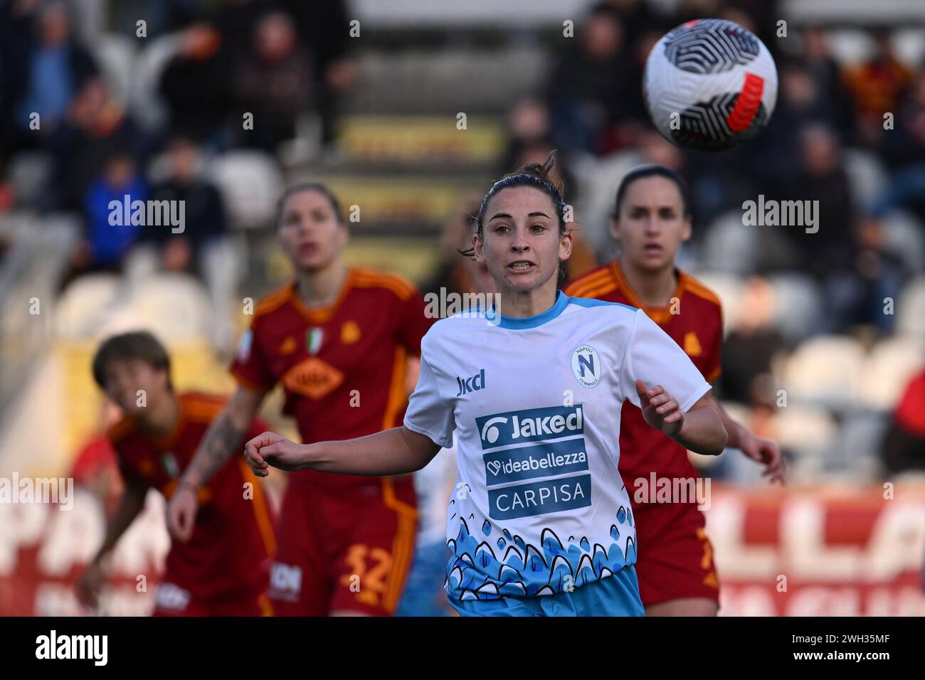 Rome, Italie. 07 février 2024. Tecla Pettenuzzo de Napoli Femminile lors du match de deuxième manche féminin de la Coppa Italia en quart de finale entre A.S. Roma et Napoli Femminile S.S.D. au stadio Tre Fontane, le 7 février 2024 à Rome, Italie. Crédit : Agence photo indépendante/Alamy Live News Banque D'Images