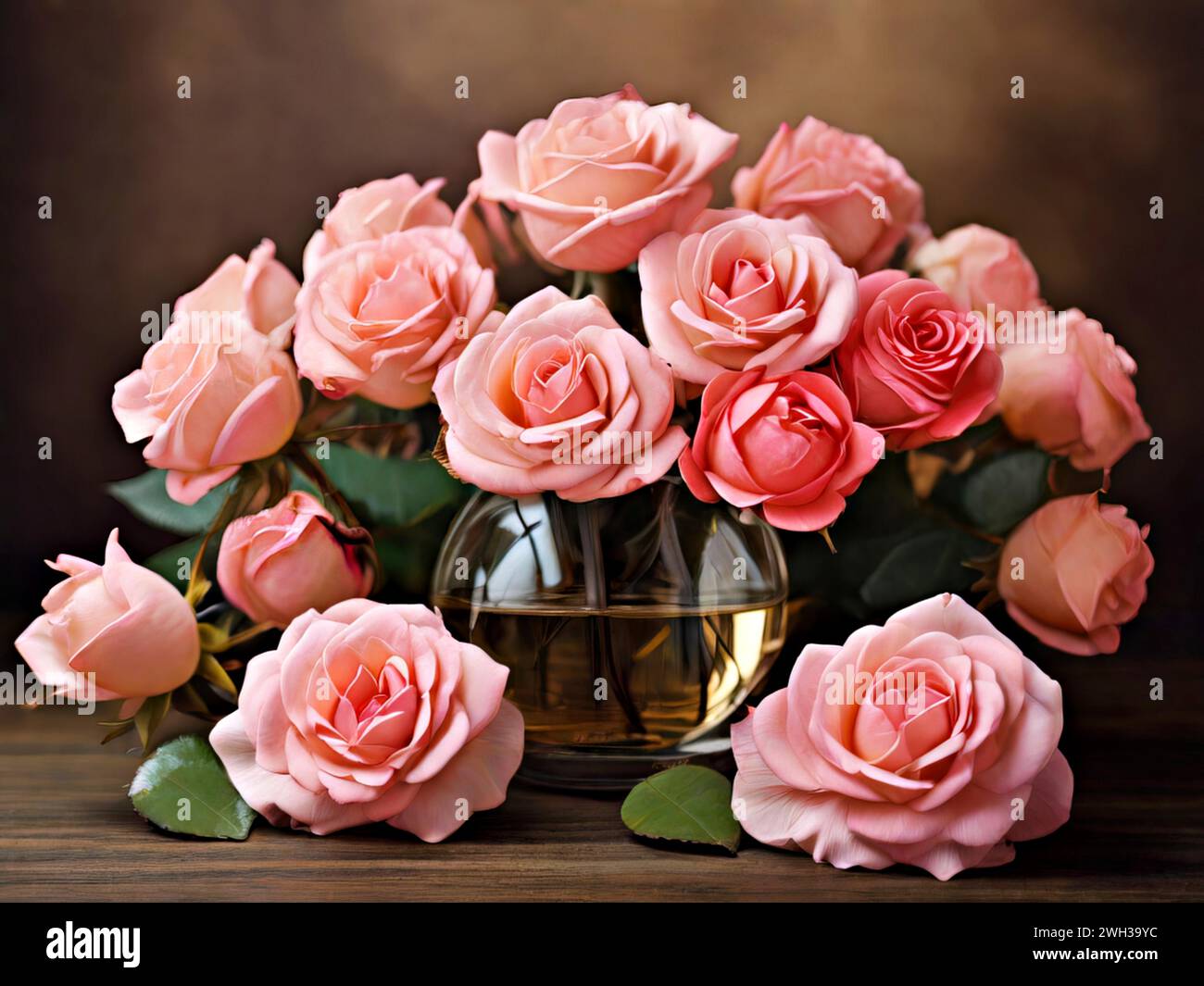 Beau bouquet de roses roses dans un vase en cristal. Illustration de Vecteur