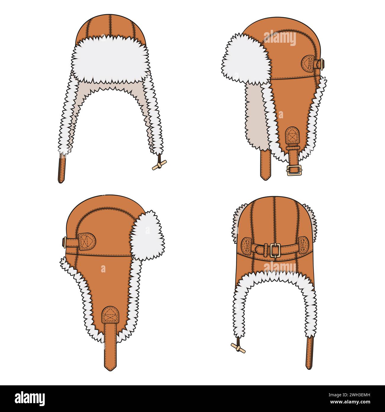 Ensemble d'illustrations en couleur avec capuchon volant avec oreillettes. Objets vectoriels isolés sur fond blanc. Illustration de Vecteur