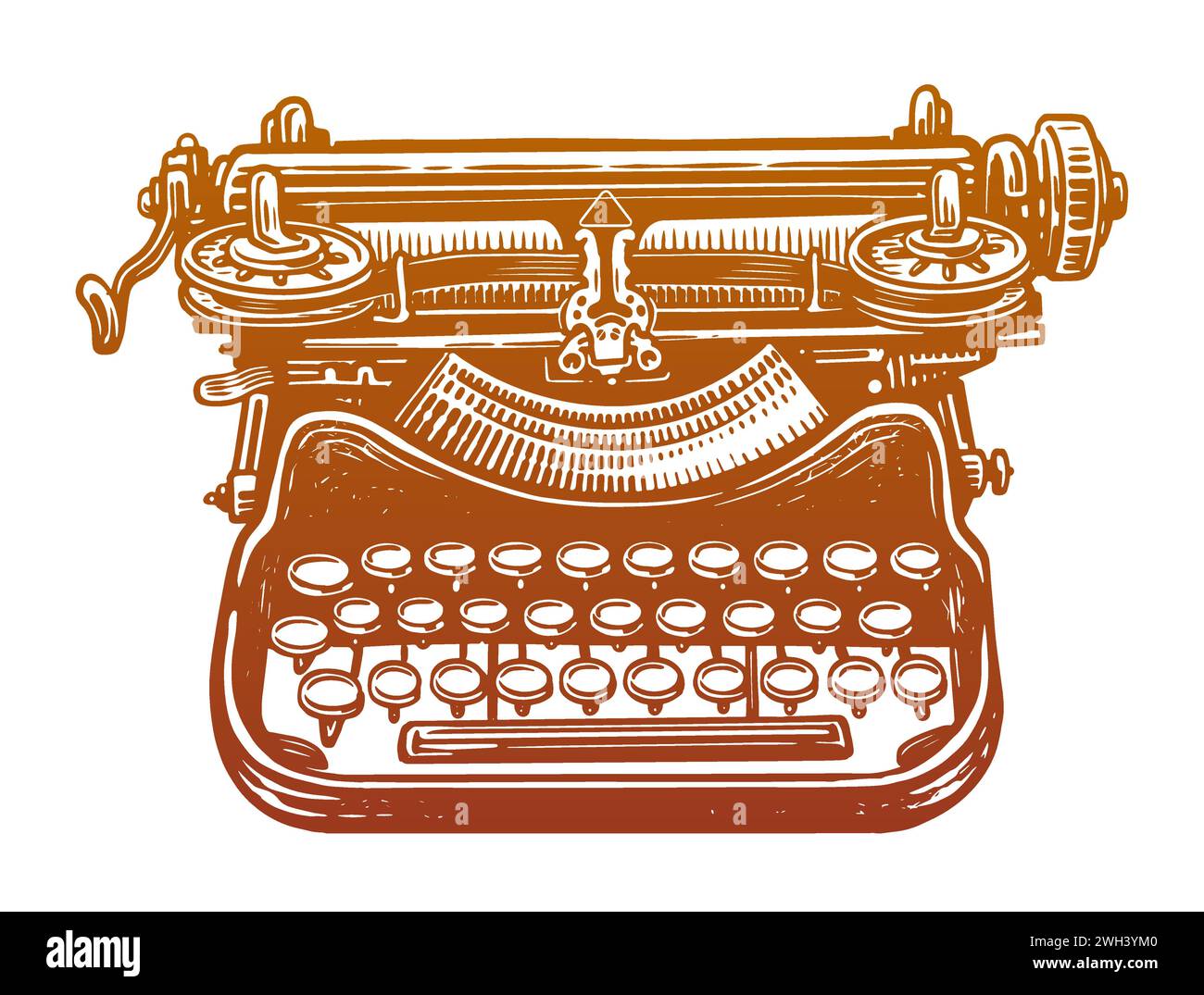 Machine à écrire vintage. Équipement rétro mécanique. Illustration vectorielle d'esquisse dessinée à la main Illustration de Vecteur