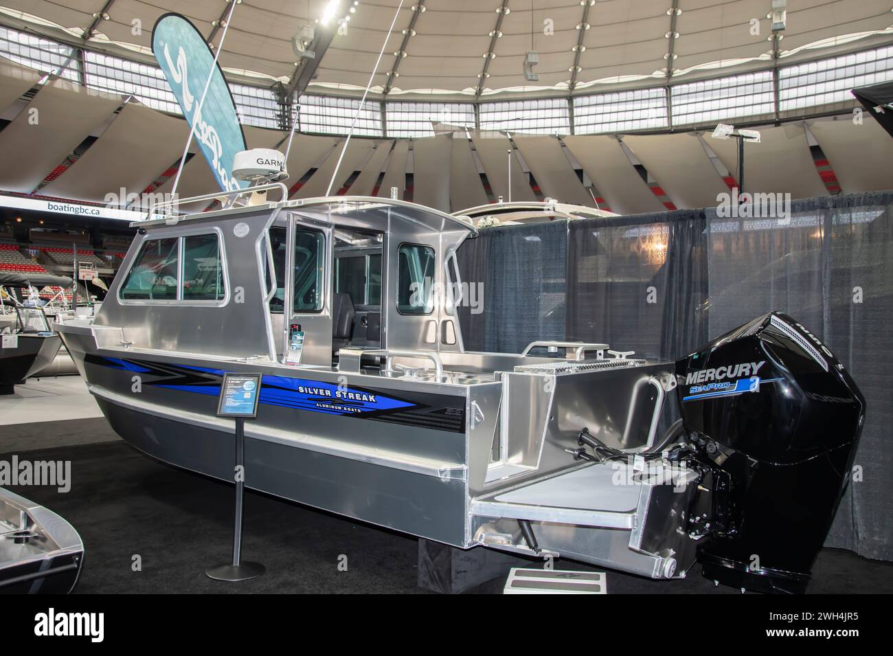 Bateau en aluminium soudé Silver Streak au salon nautique de BC place à Vancouver, Colombie-Britannique, Canada Banque D'Images