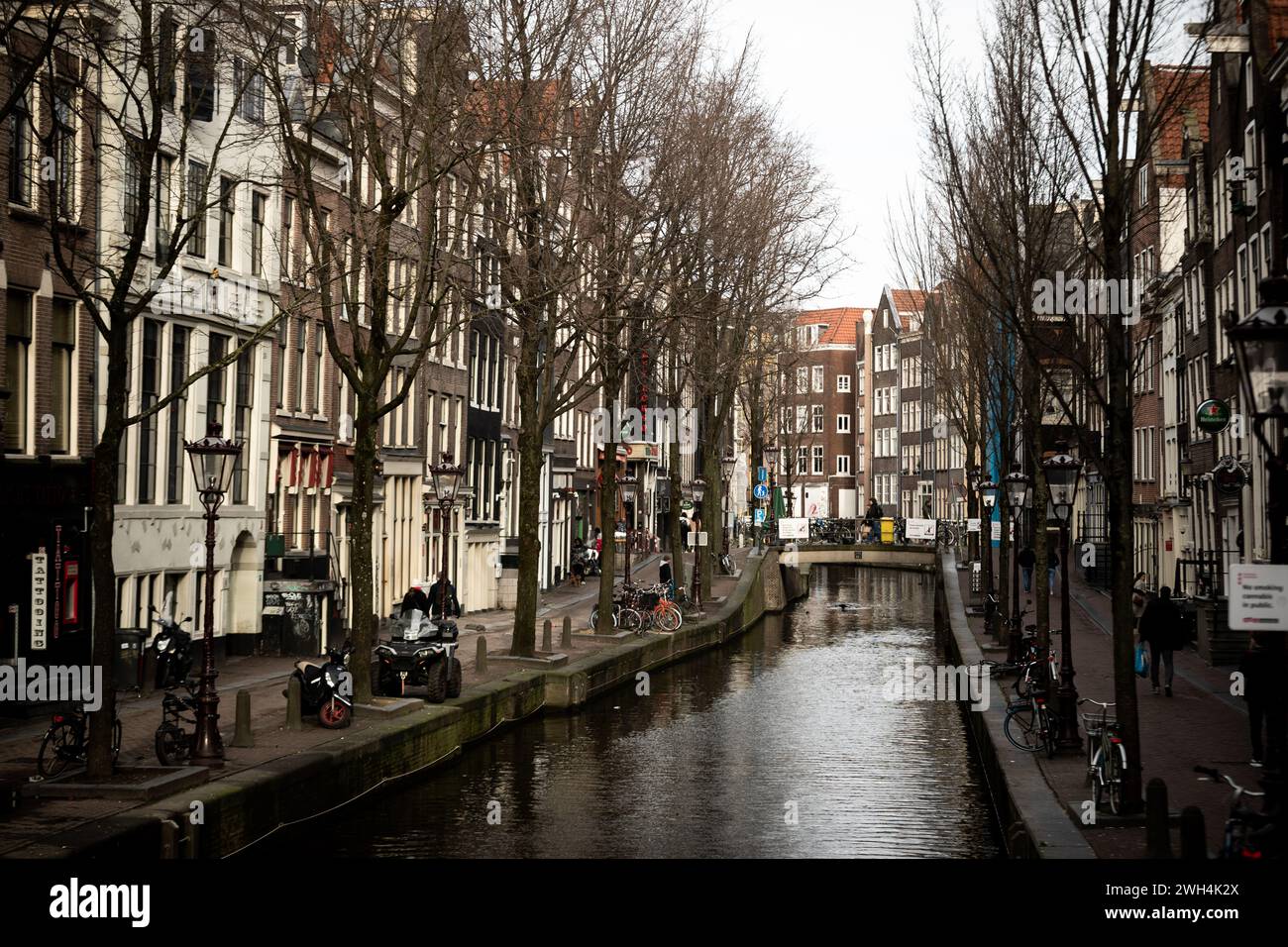 Amsterdam est la capitale des pays-Bas, connue pour sa riche histoire, son patrimoine artistique, son système de canaux élaboré et ses maisons étroites. Banque D'Images