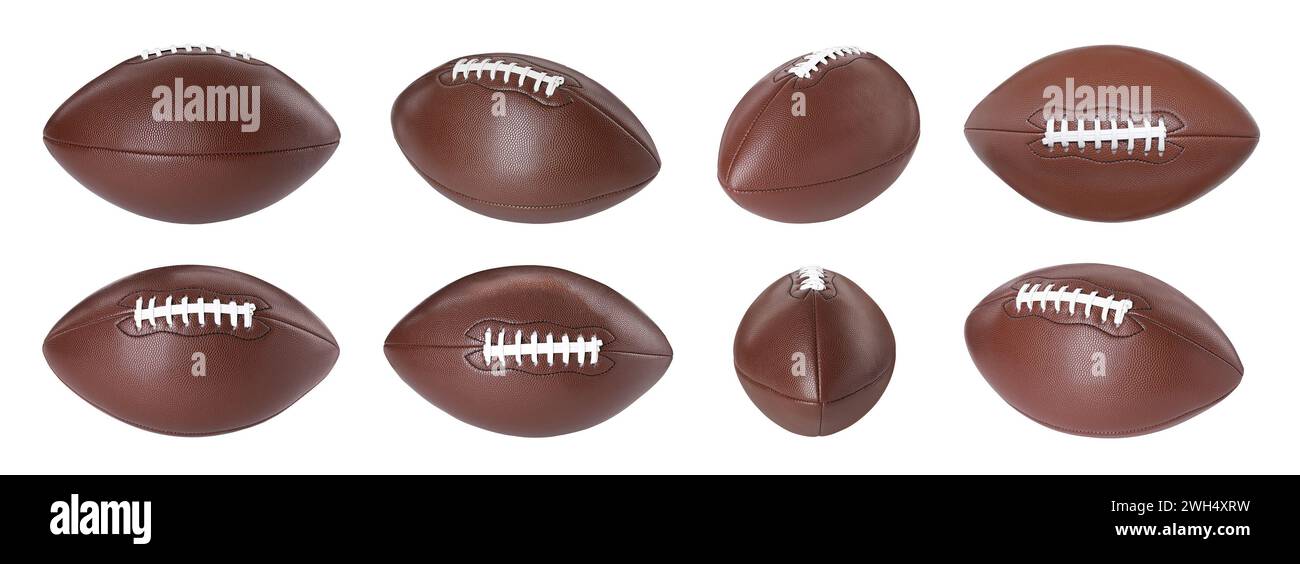 Ballon de football américain isolé sur blanc, différents côtés Banque D'Images