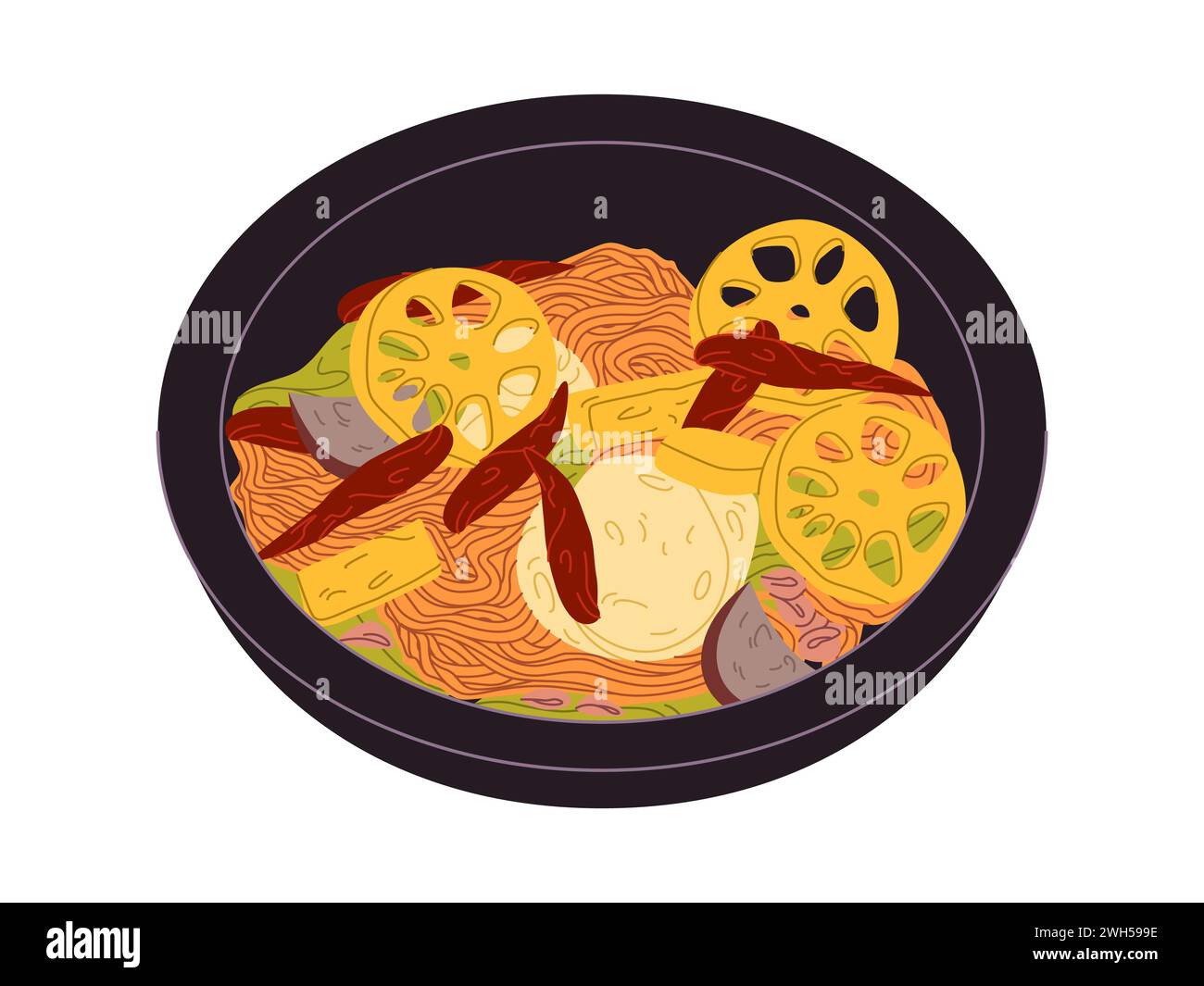 mala xiang guo cuisine traditionnelle chine à base de nouilles, légumes et viande délicieuse cuisine épicée Illustration de Vecteur