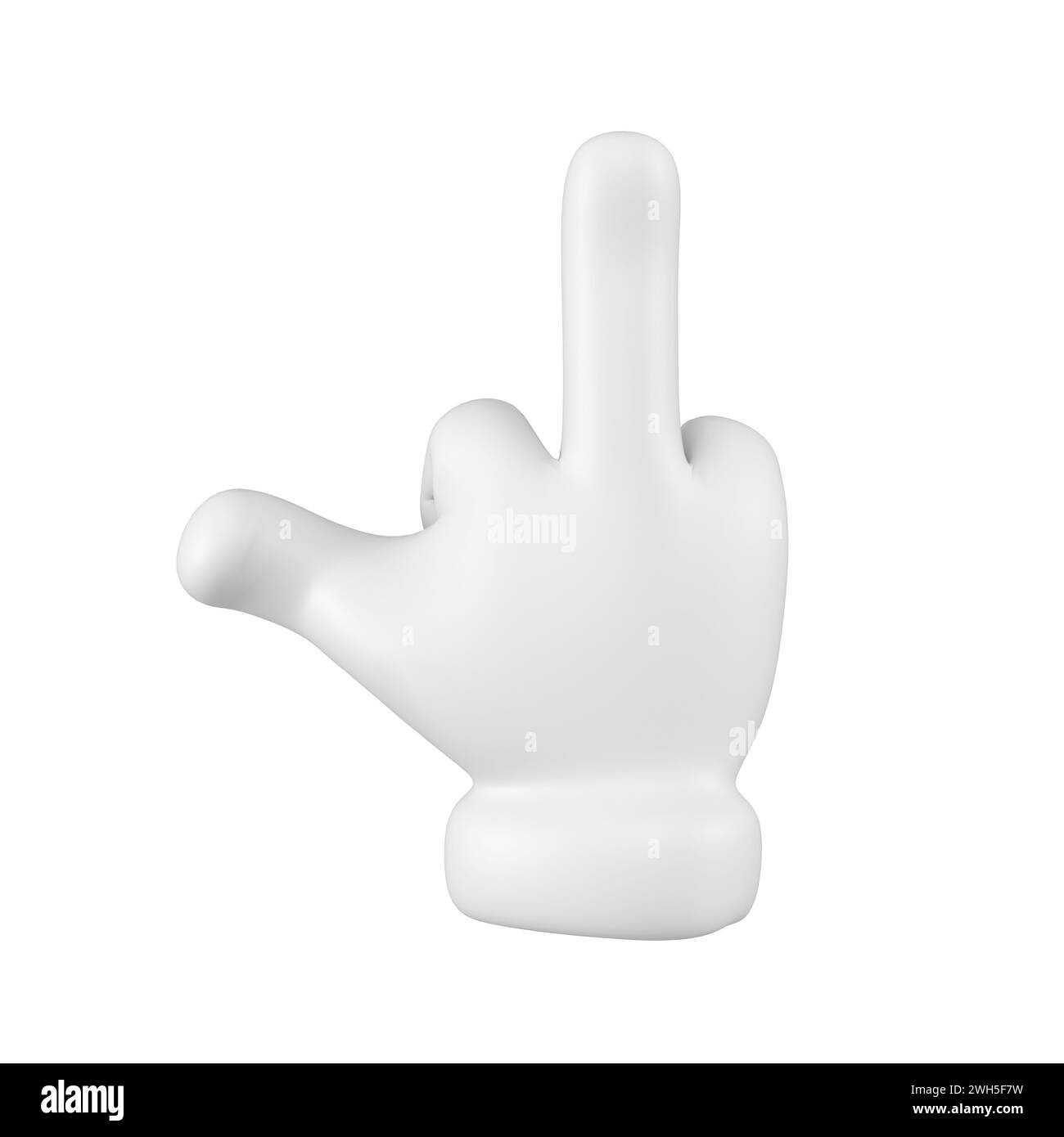 Main emoji blanche avec geste du majeur isolé. Montrant le symbole de protestation, l'icône et le concept de signe. rendu 3d. Banque D'Images