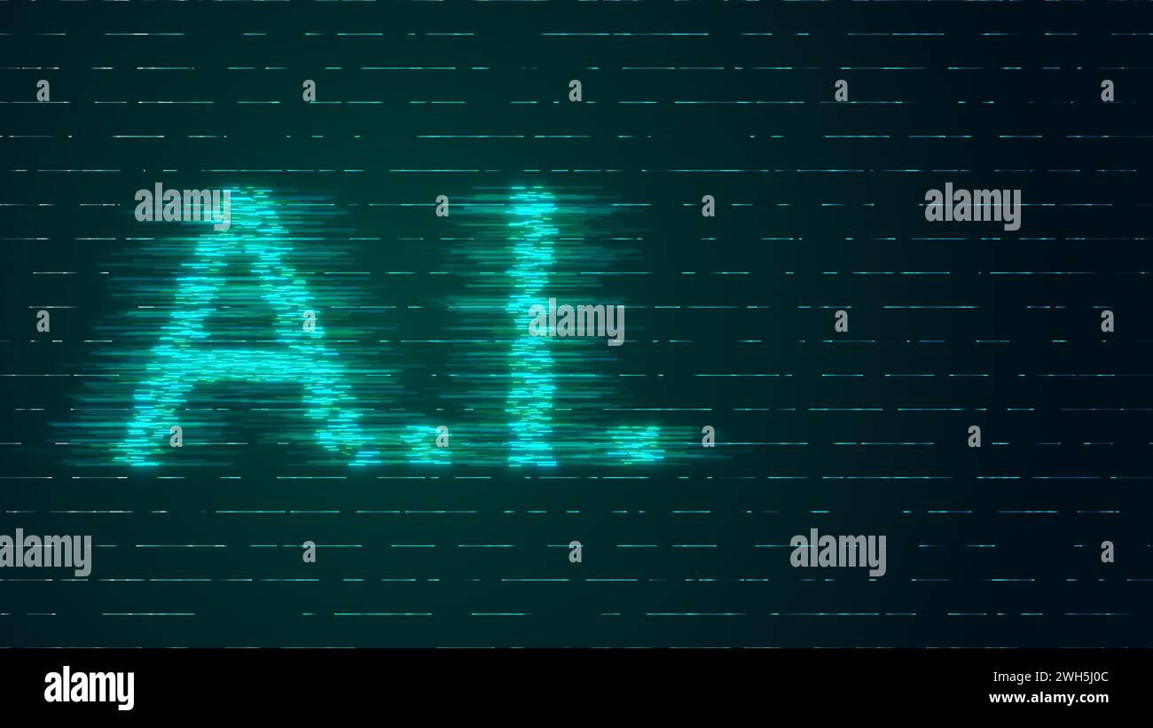 Texte AI avec des particules sur fond de données de flux Banque D'Images