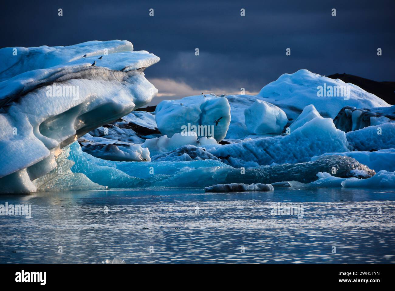 Les glaciers vêlés dans le lac Jokularson fondent en Islande. Banque D'Images