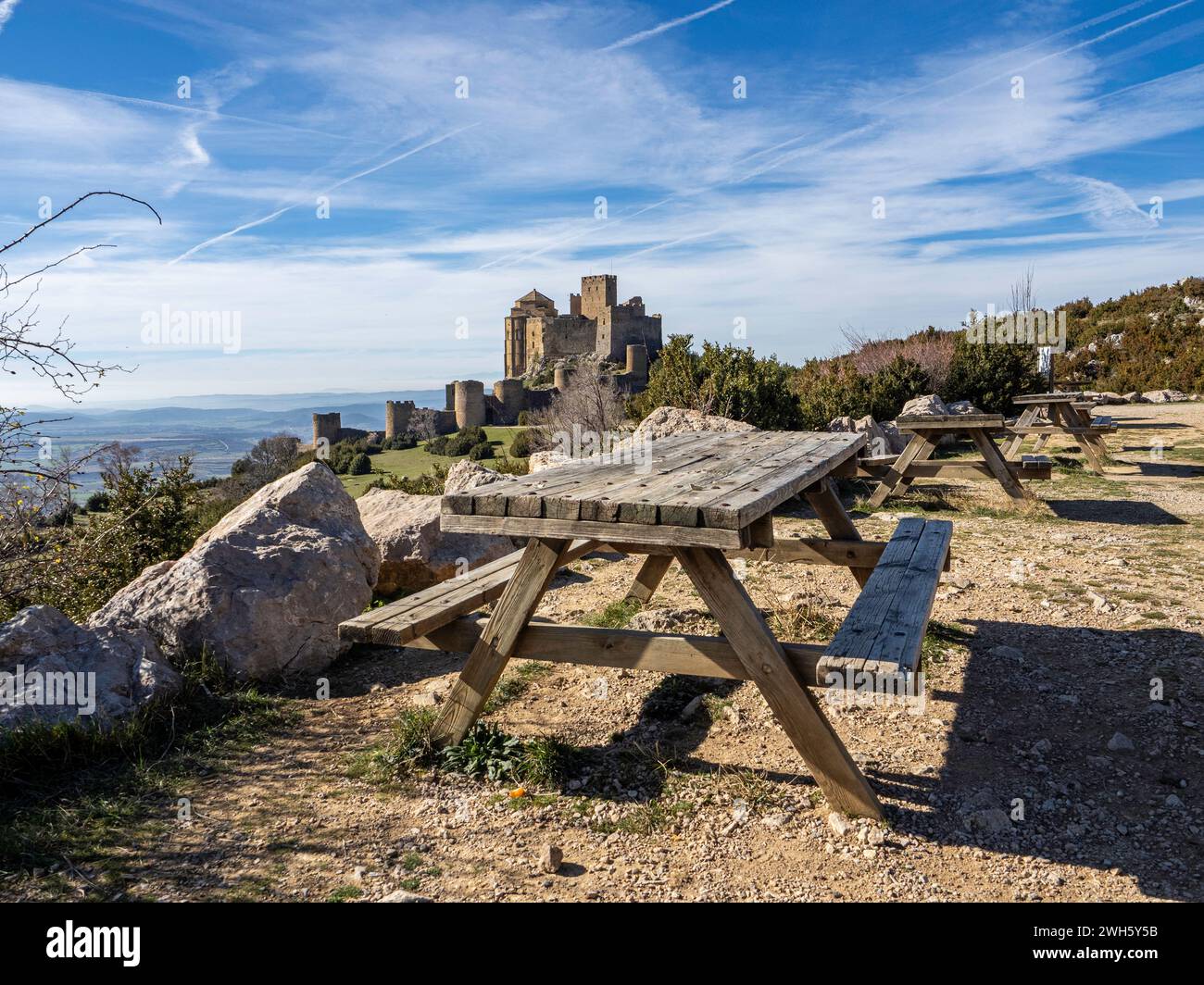 Château de Loarre romane médiévale fortification défensive romane Huesca Aragon Espagne L'un des châteaux médiévaux les mieux conservés d'Espagne Banque D'Images