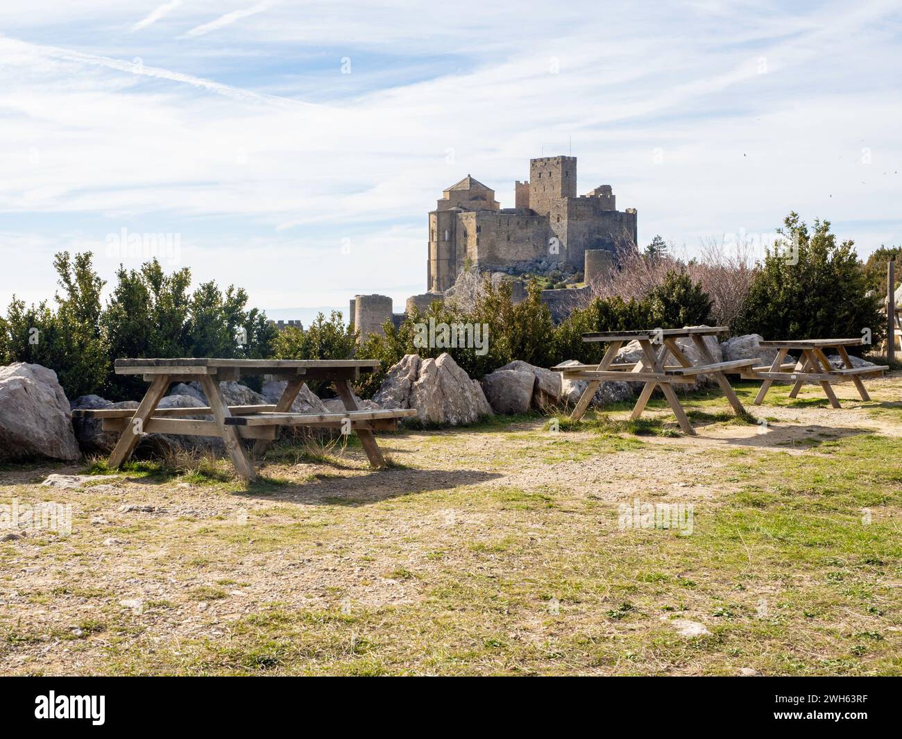 Château de Loarre romane médiévale fortification défensive romane Huesca Aragon Espagne L'un des châteaux médiévaux les mieux conservés d'Espagne Banque D'Images