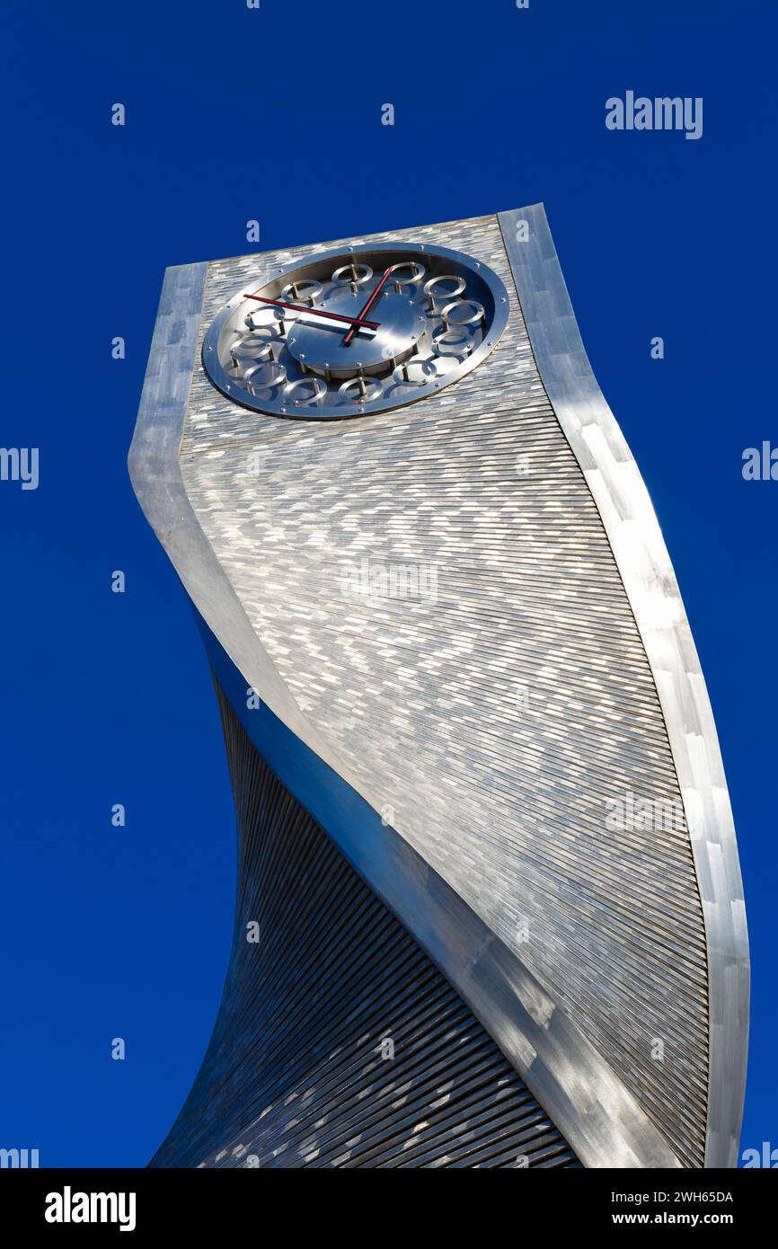 Stratford Time Spiral Clock par Malcolm Robertson dans le Maryland, Newham, Londres, Royaume-Uni Banque D'Images