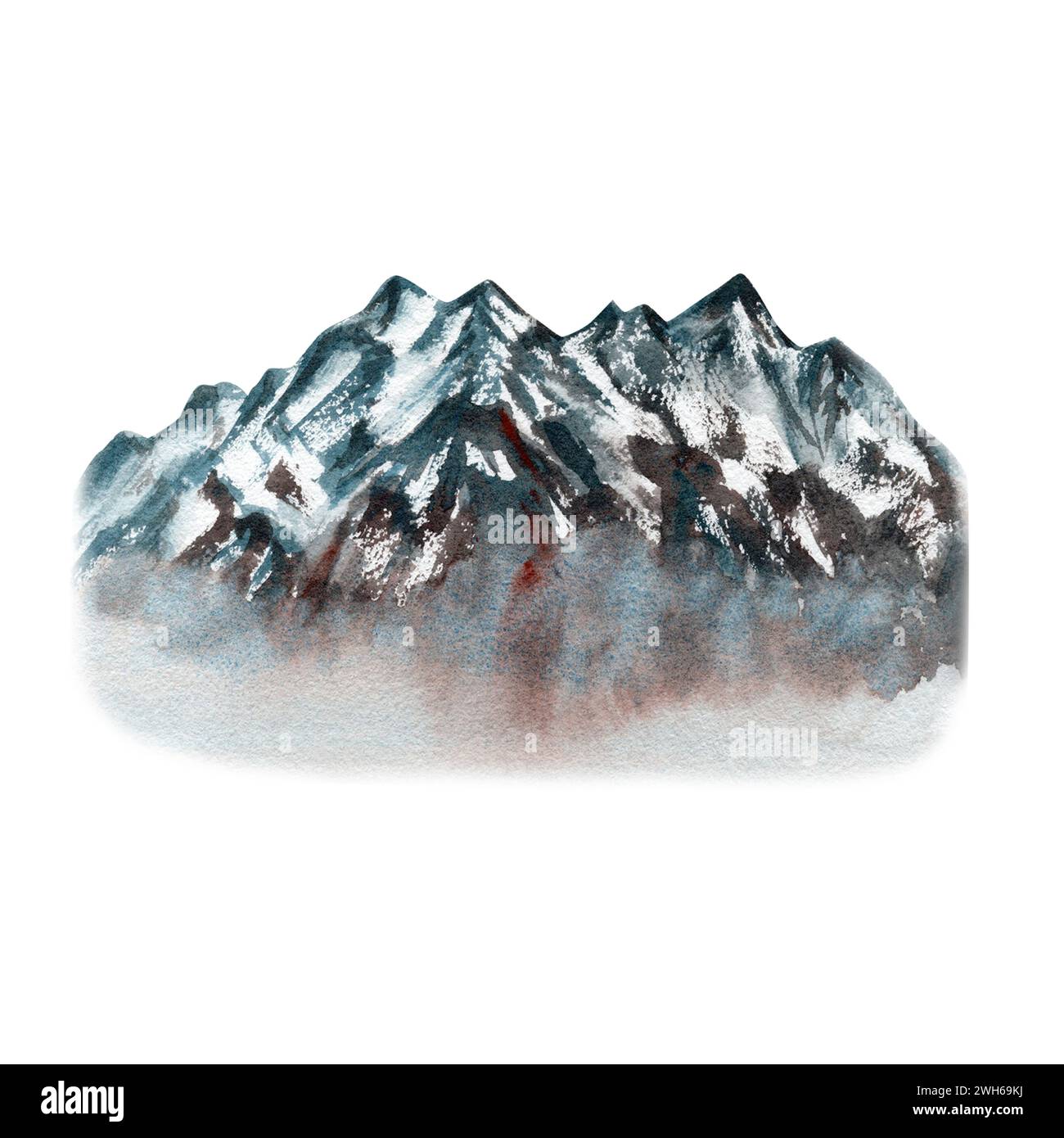 Fond de formation de montagne. Elément de conception. Hauts enneigés. Illustration aquarelle Alps abstraite isolée sur fond blanc. Elément dessiné à la main Banque D'Images