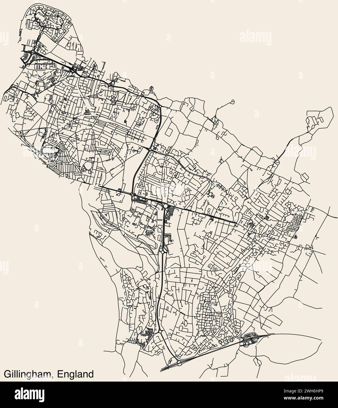 Carte routière de la ville britannique de GILLINGHAM, ANGLETERRE Illustration de Vecteur