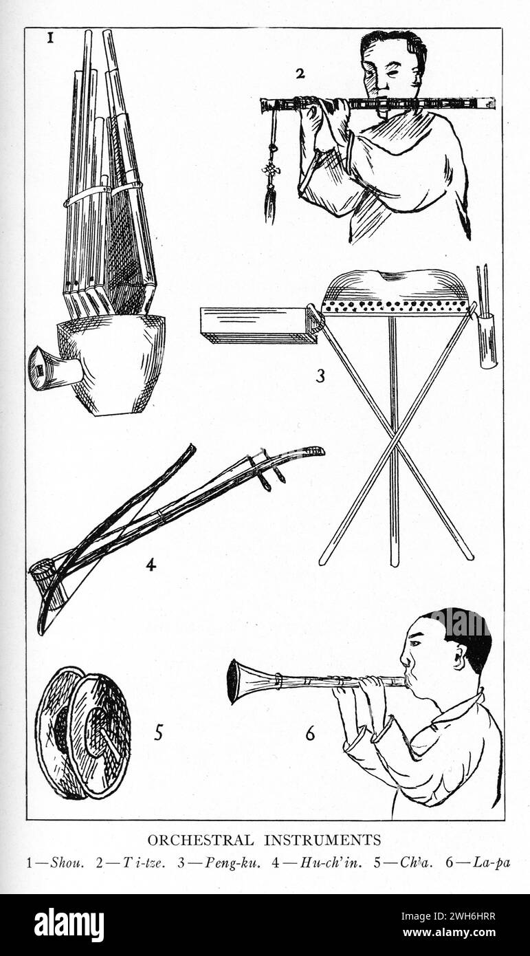 Instruments traditionnels de l'Opéra de Pékin, du théâtre chinois, par A. E. Zucker, 1925 Banque D'Images