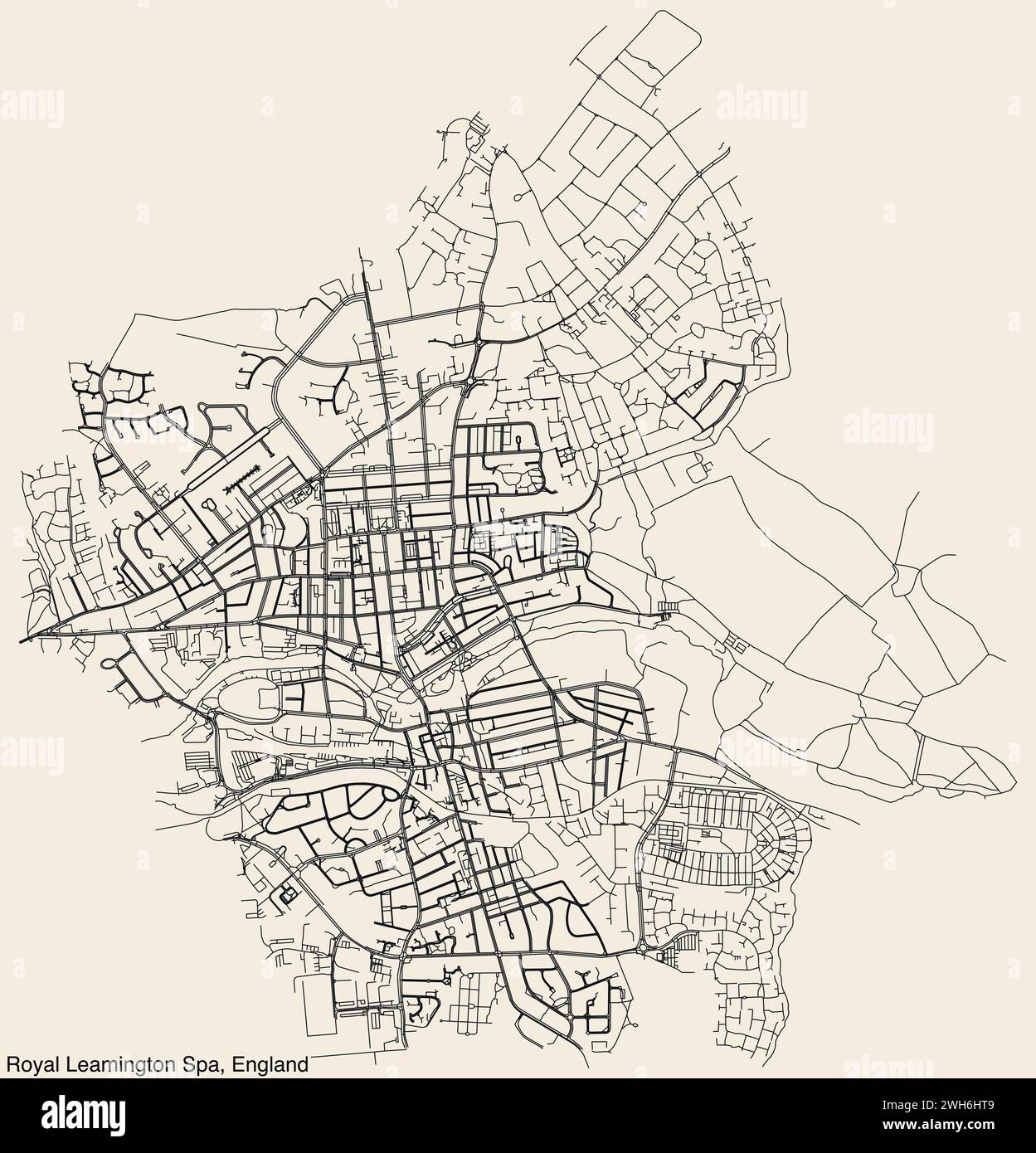 Carte routière de la ville britannique de ROYAL LEAMINGTON SPA, ANGLETERRE Illustration de Vecteur