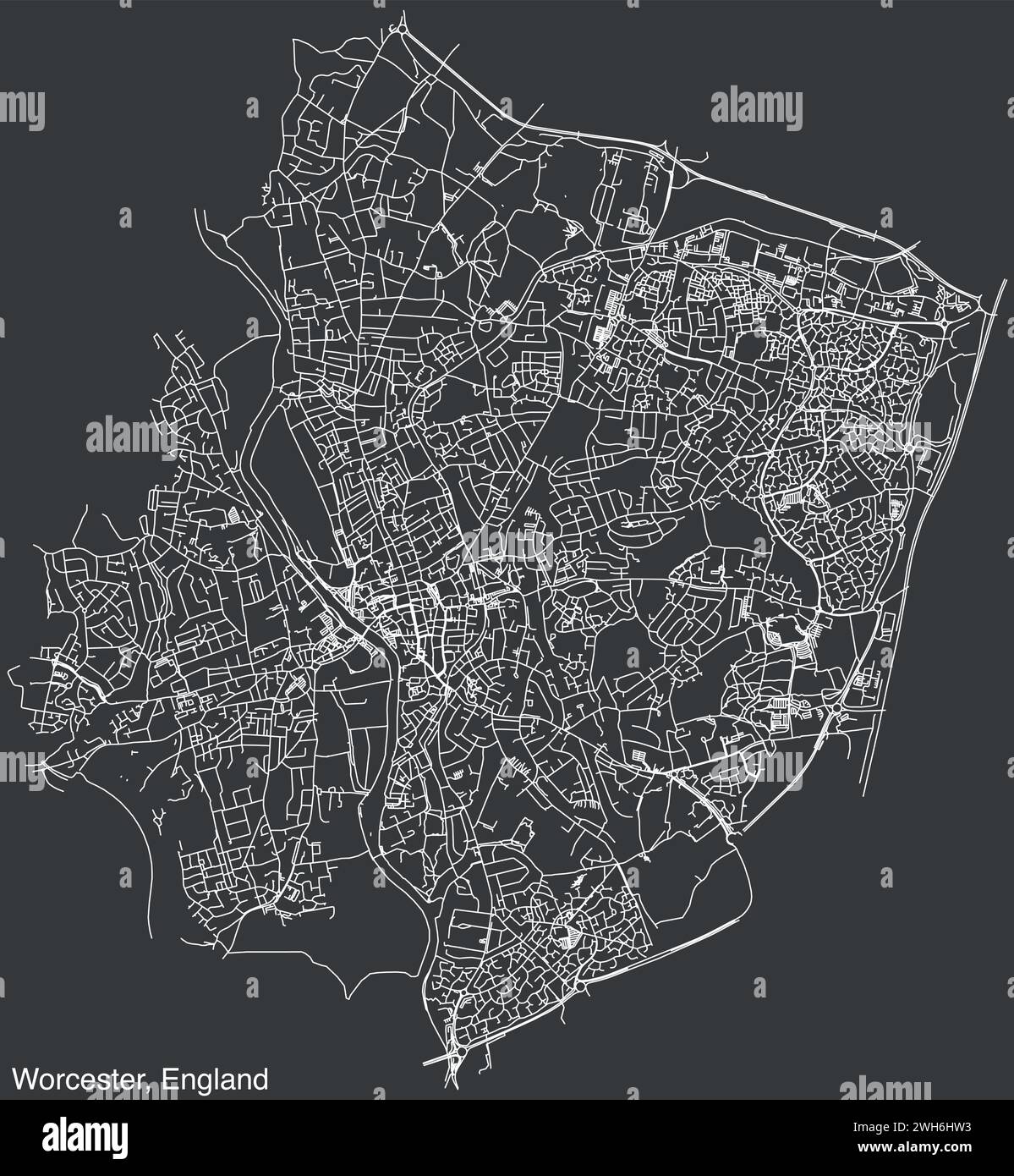 Carte routière de la ville britannique de WORCESTER, ANGLETERRE Illustration de Vecteur