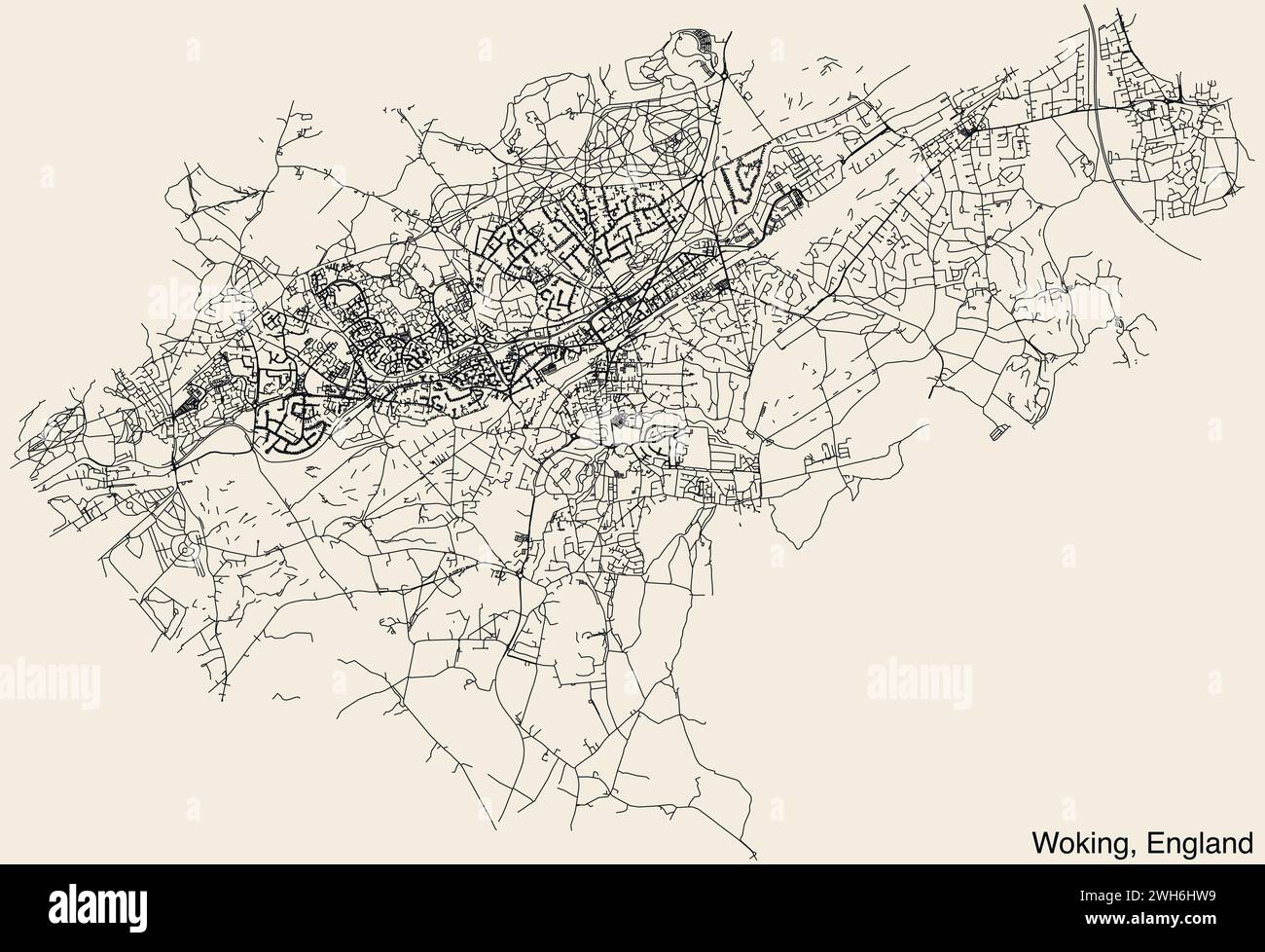Carte routière de la ville britannique de WOKING, ANGLETERRE Illustration de Vecteur