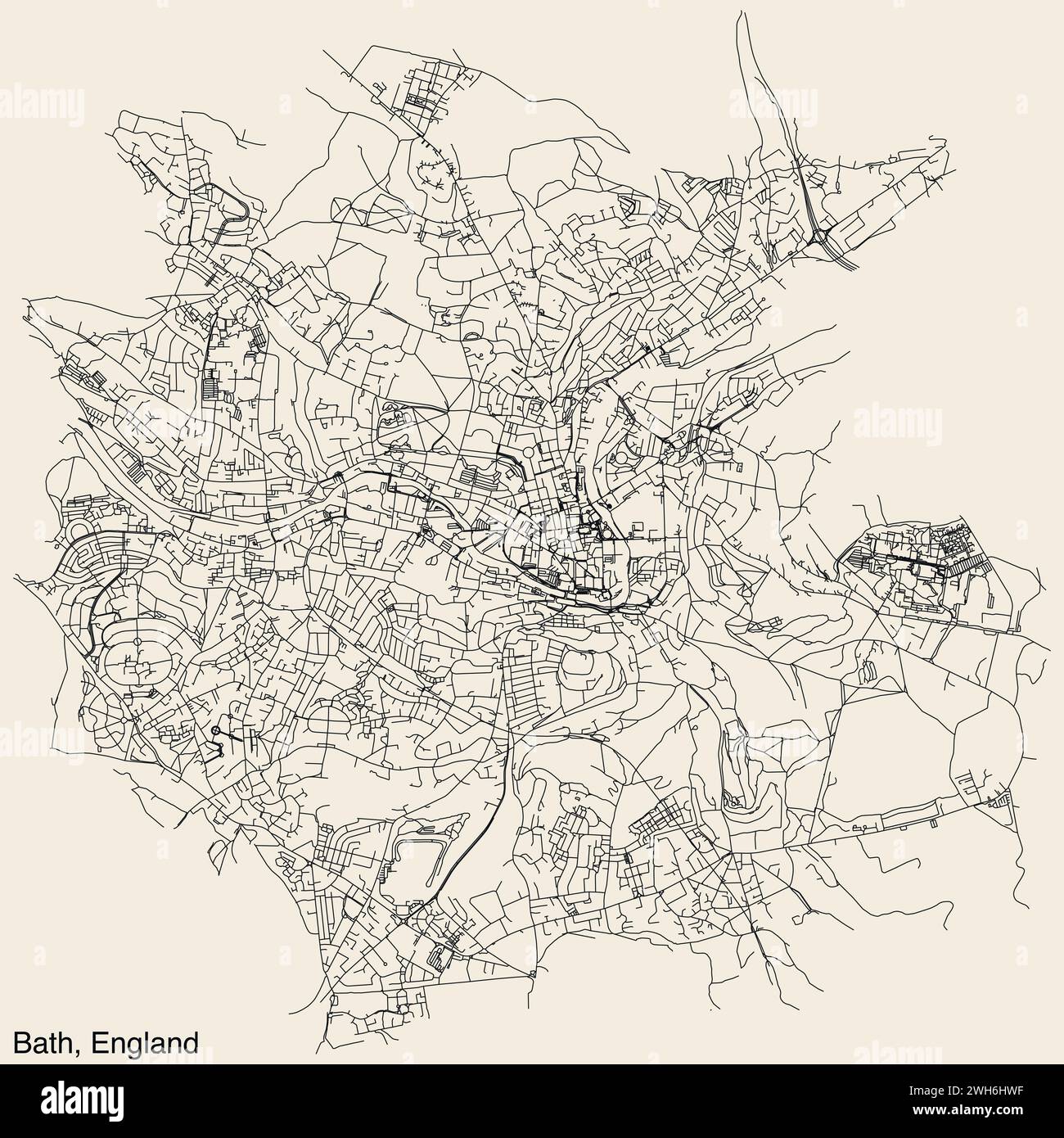 Carte routière de la ville britannique de BATH, ANGLETERRE Illustration de Vecteur