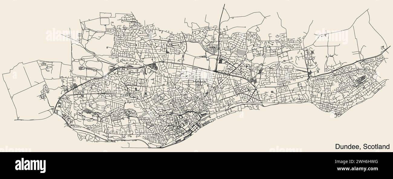 Carte routière de la ville britannique de DUNDEE, ÉCOSSE Illustration de Vecteur