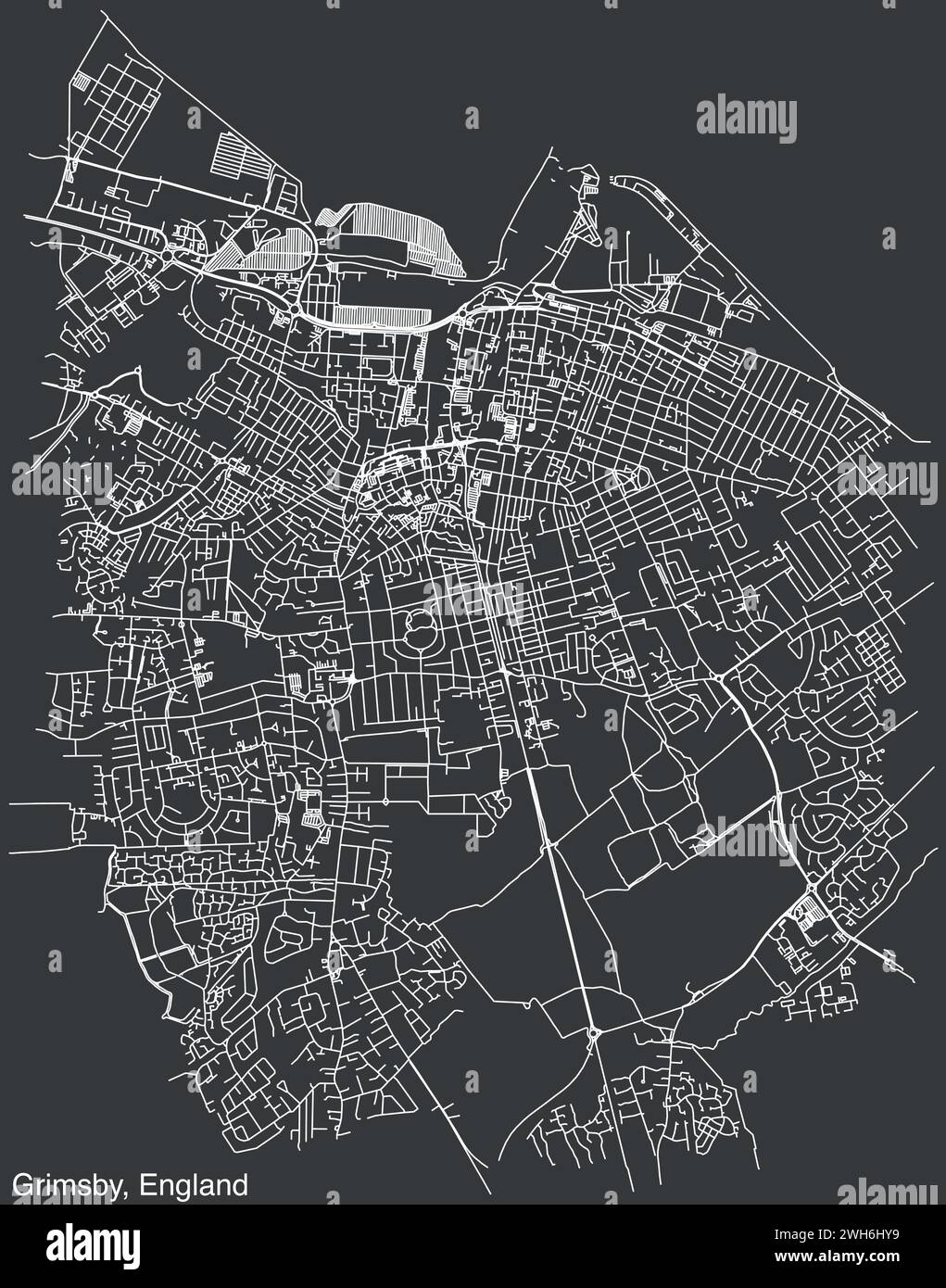 Carte routière de la ville britannique de GRIMSBY, ANGLETERRE Illustration de Vecteur