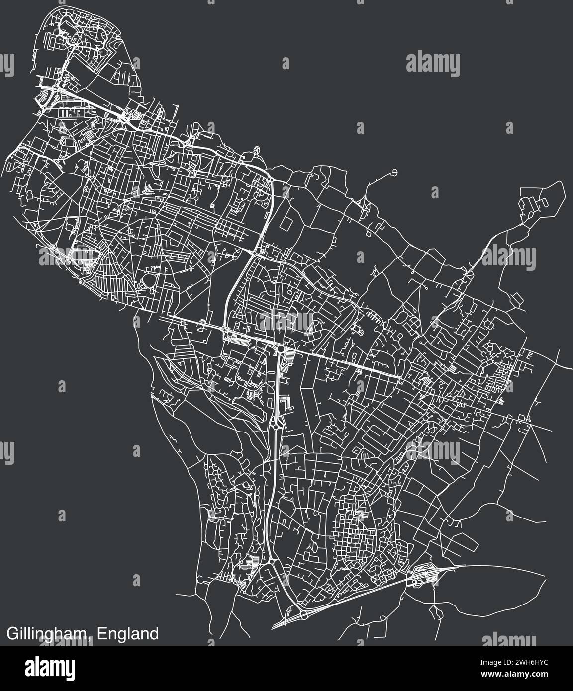 Carte routière de la ville britannique de GILLINGHAM, ANGLETERRE Illustration de Vecteur