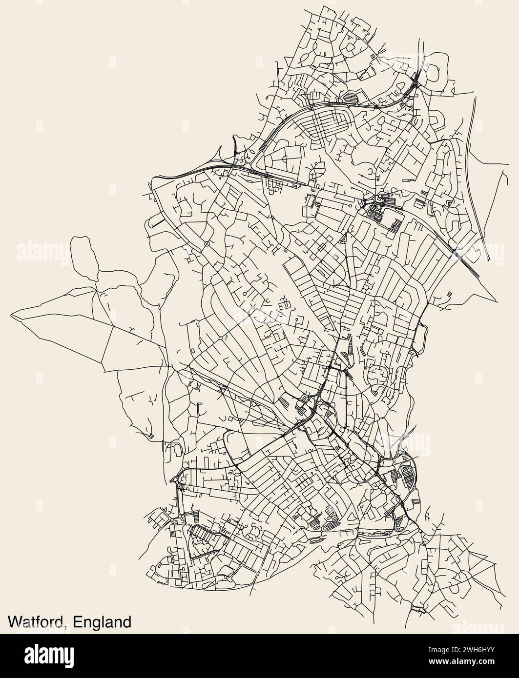 Carte routière de la ville britannique de WATFORD, ANGLETERRE Illustration de Vecteur