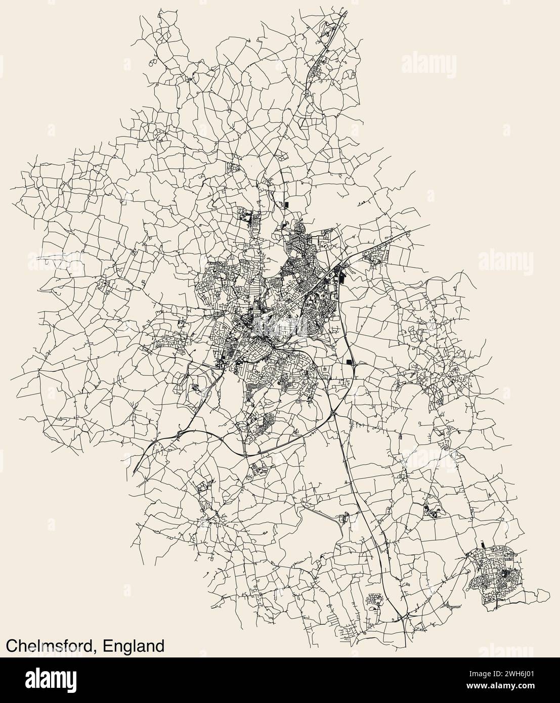Carte routière de la ville britannique de CHELMSFORD, ANGLETERRE Illustration de Vecteur