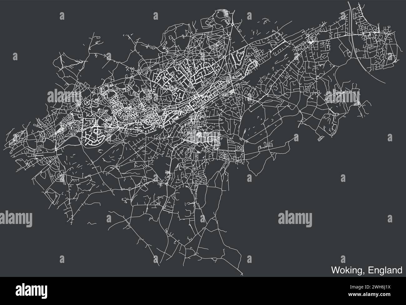 Carte routière de la ville britannique de WOKING, ANGLETERRE Illustration de Vecteur