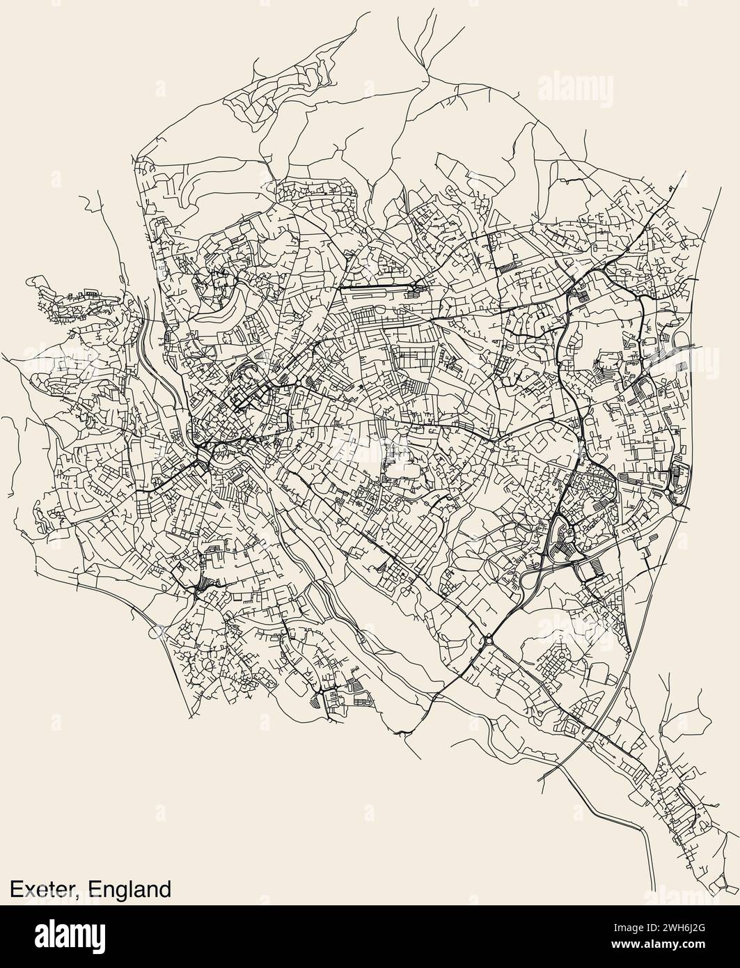 Carte routière de la ville britannique d'EXETER, ANGLETERRE Illustration de Vecteur