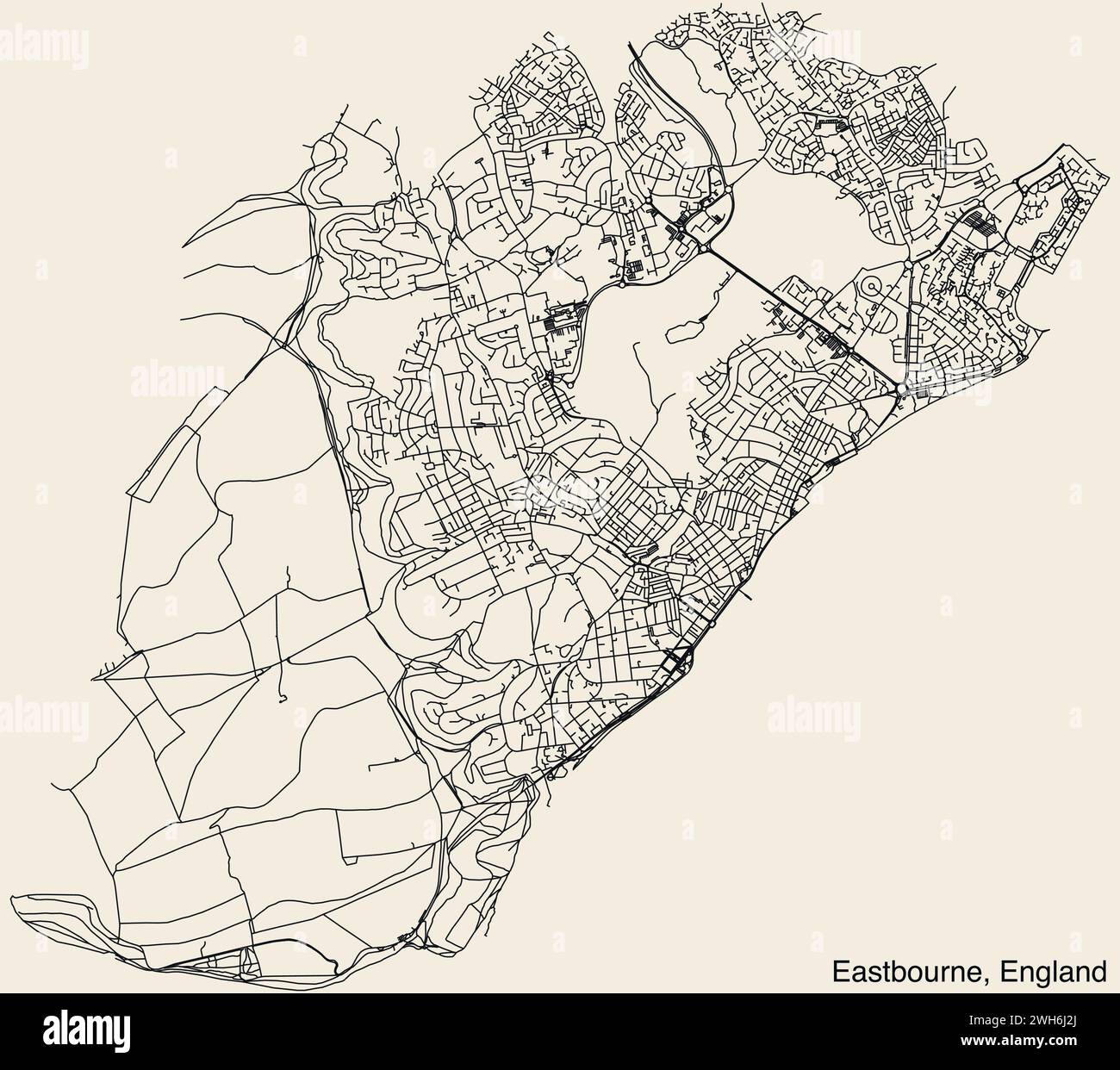 Carte routière de la ville britannique d'EASTBOURNE, ANGLETERRE Illustration de Vecteur